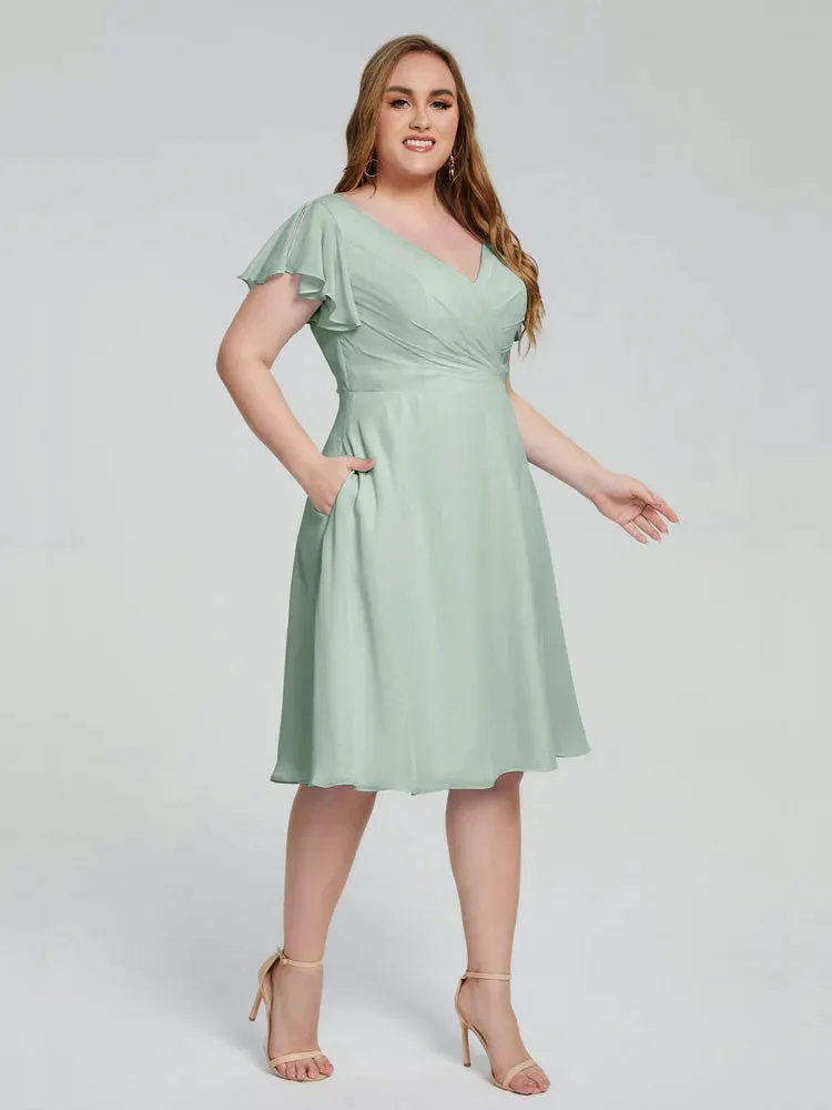 Alina V-Neck Knee-Length Short Sleeves Mother of the Bride Dresses