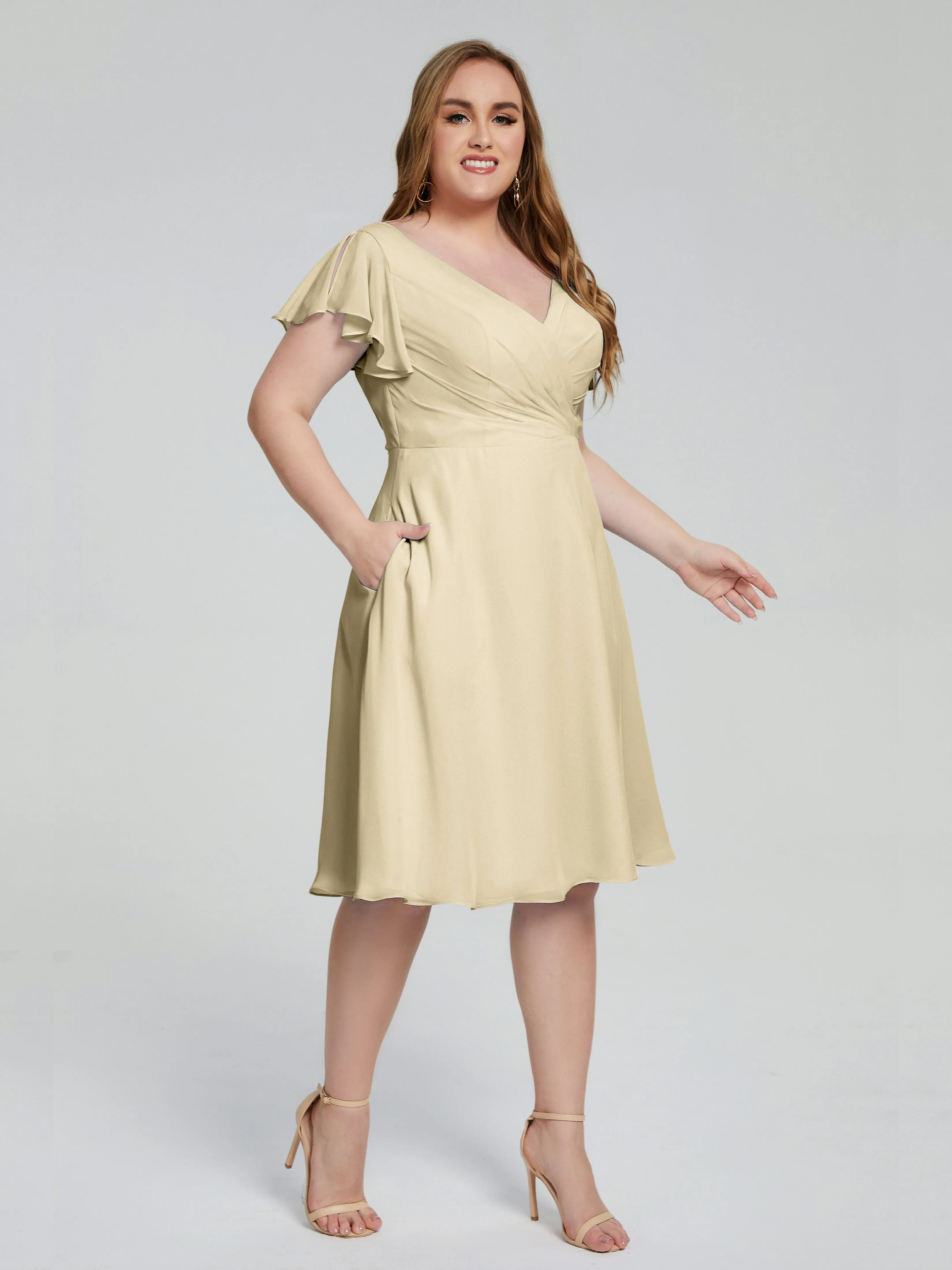 Alina V-Neck Knee-Length Short Sleeves Mother of the Bride Dresses