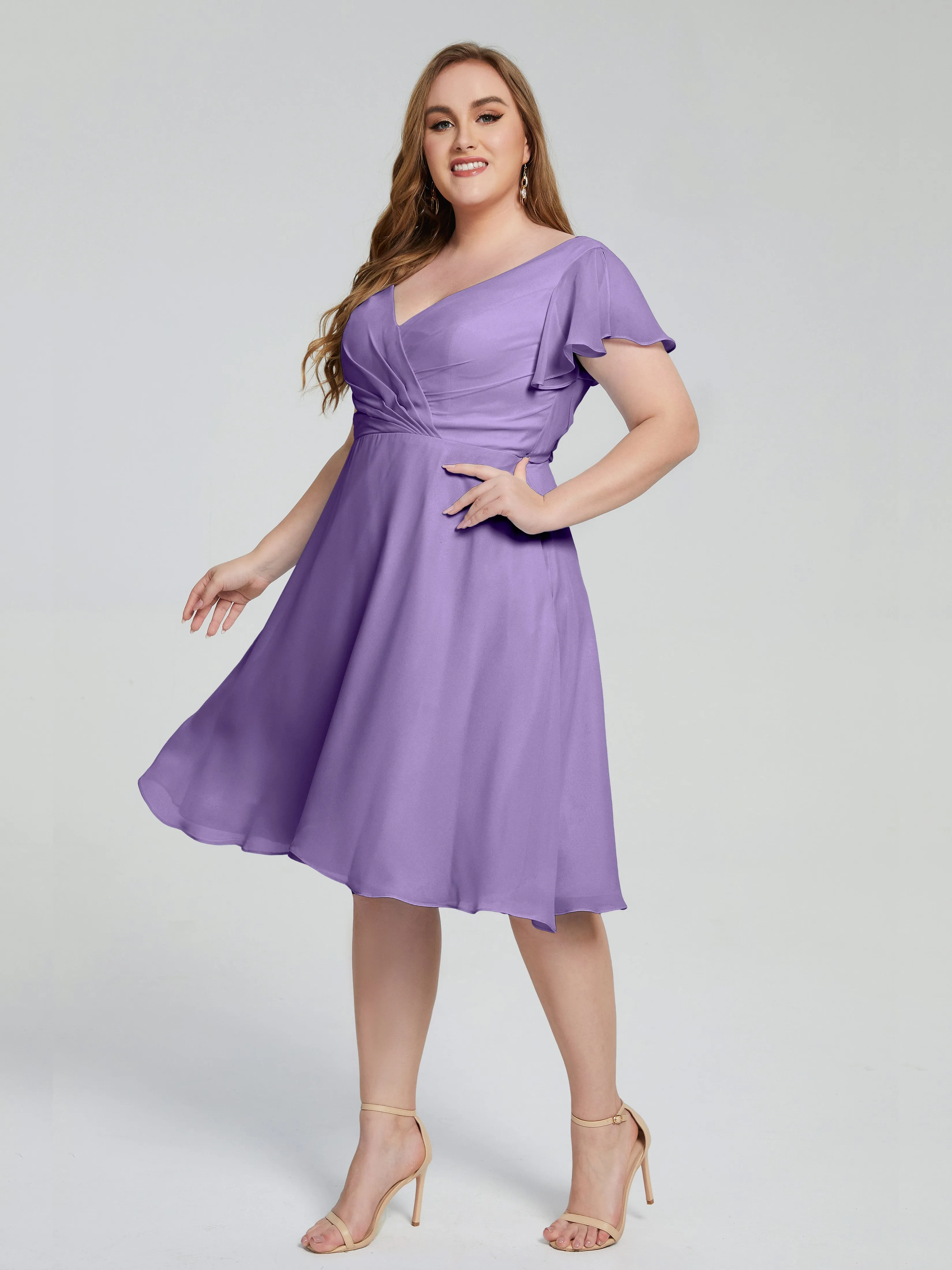 Alina V-Neck Knee-Length Short Sleeves Mother of the Bride Dresses