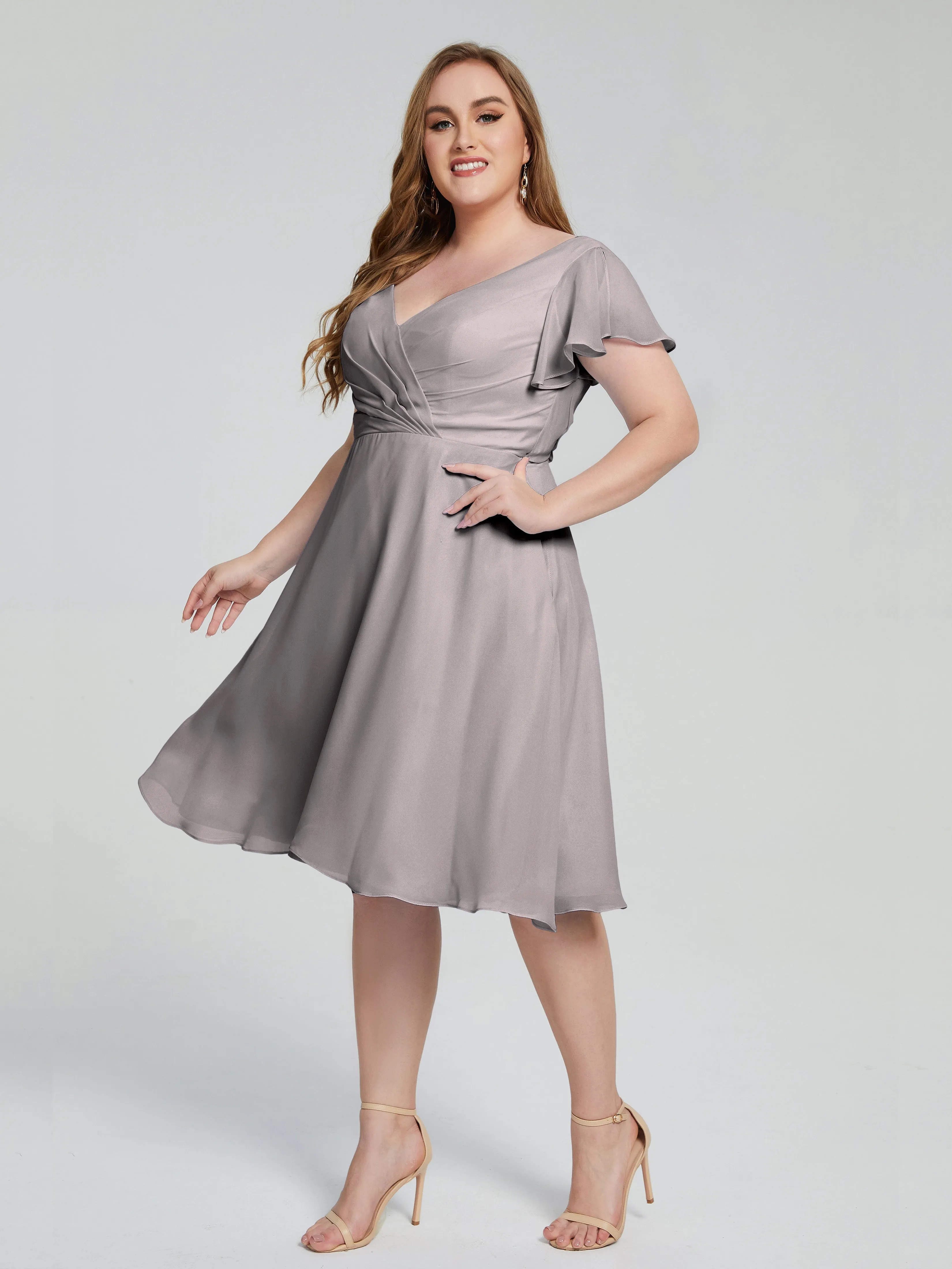 Alina V-Neck Knee-Length Short Sleeves Mother of the Bride Dresses