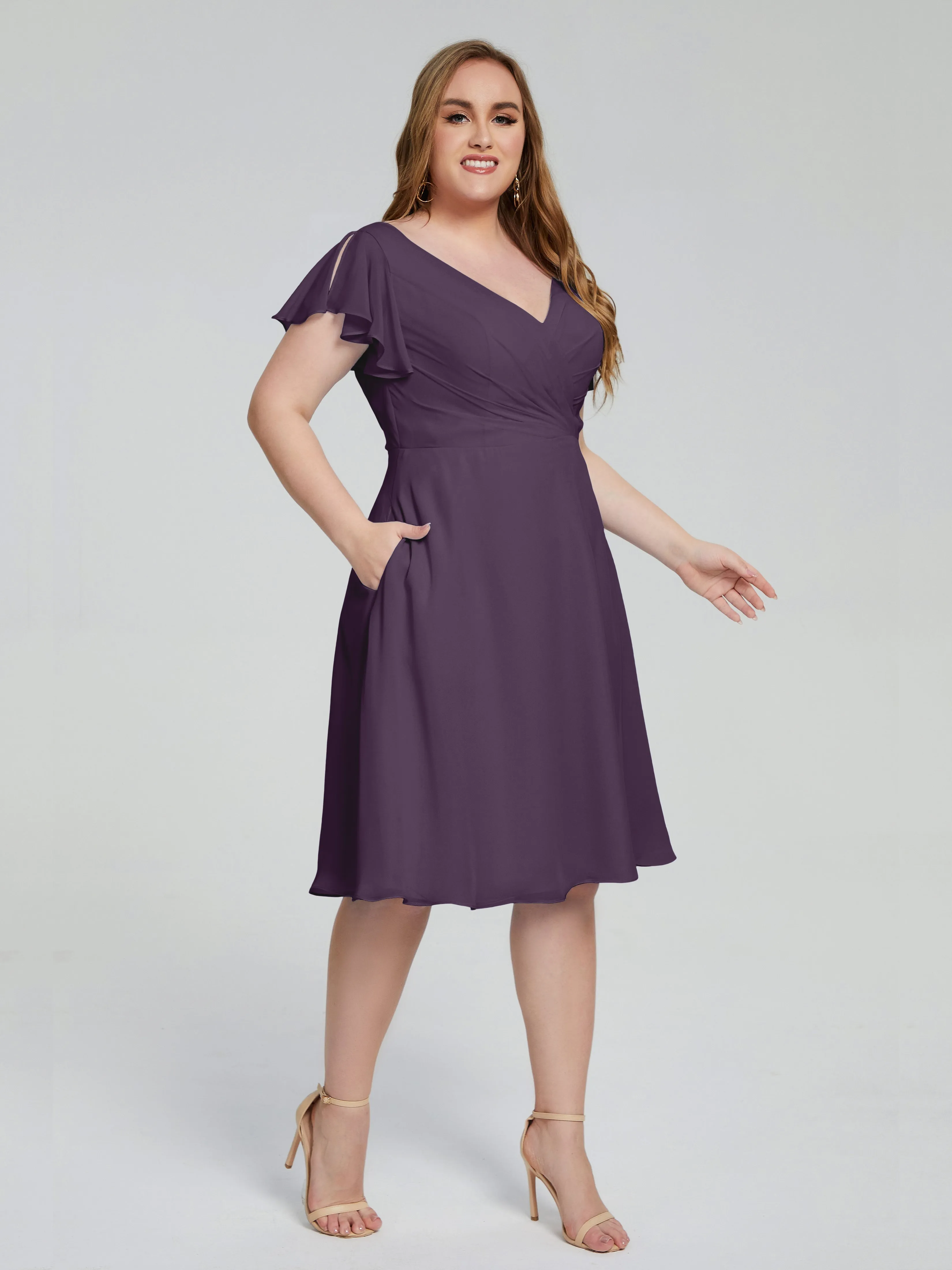 Alina V-Neck Knee-Length Short Sleeves Mother of the Bride Dresses