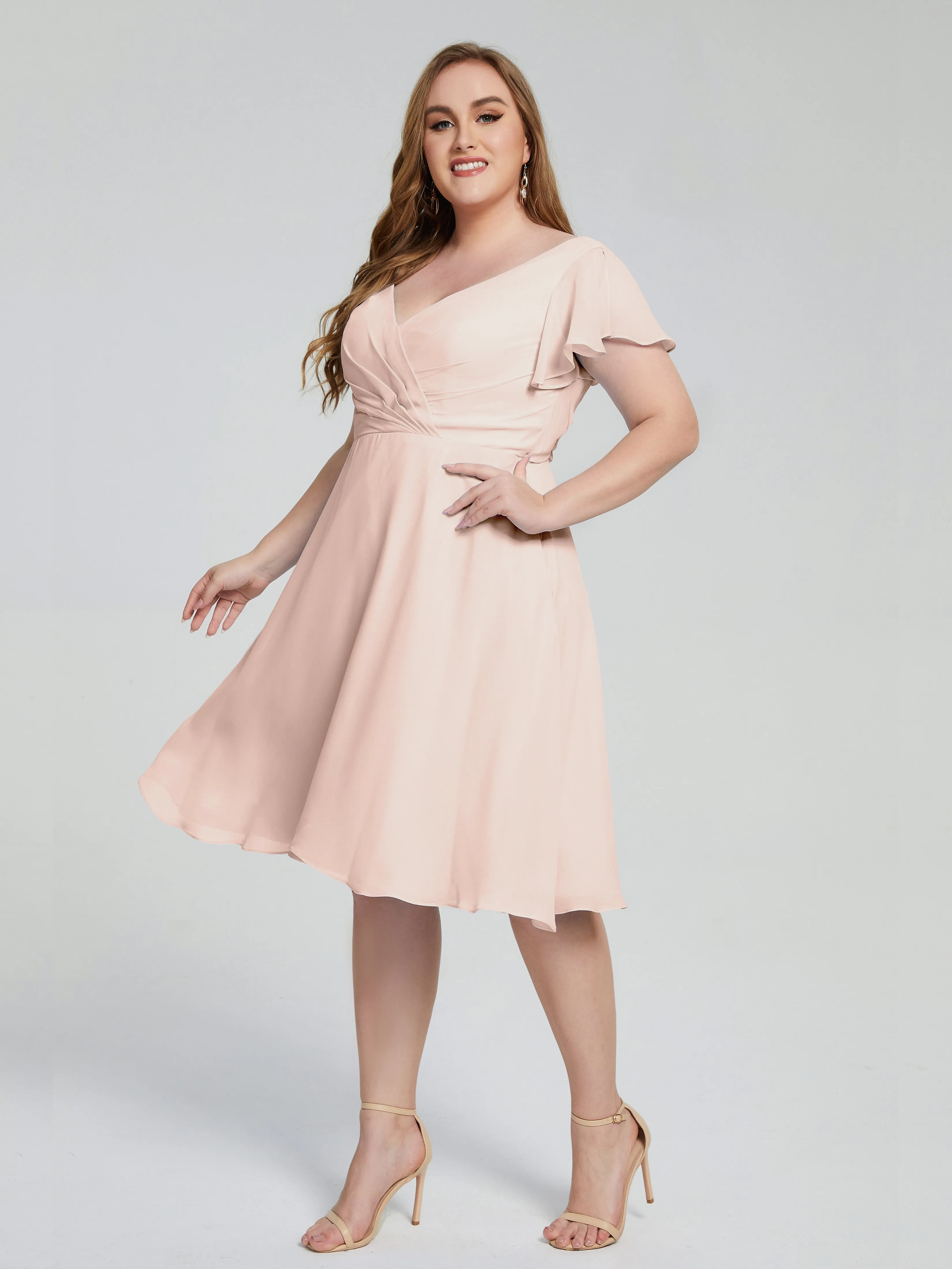 Alina V-Neck Knee-Length Short Sleeves Mother of the Bride Dresses