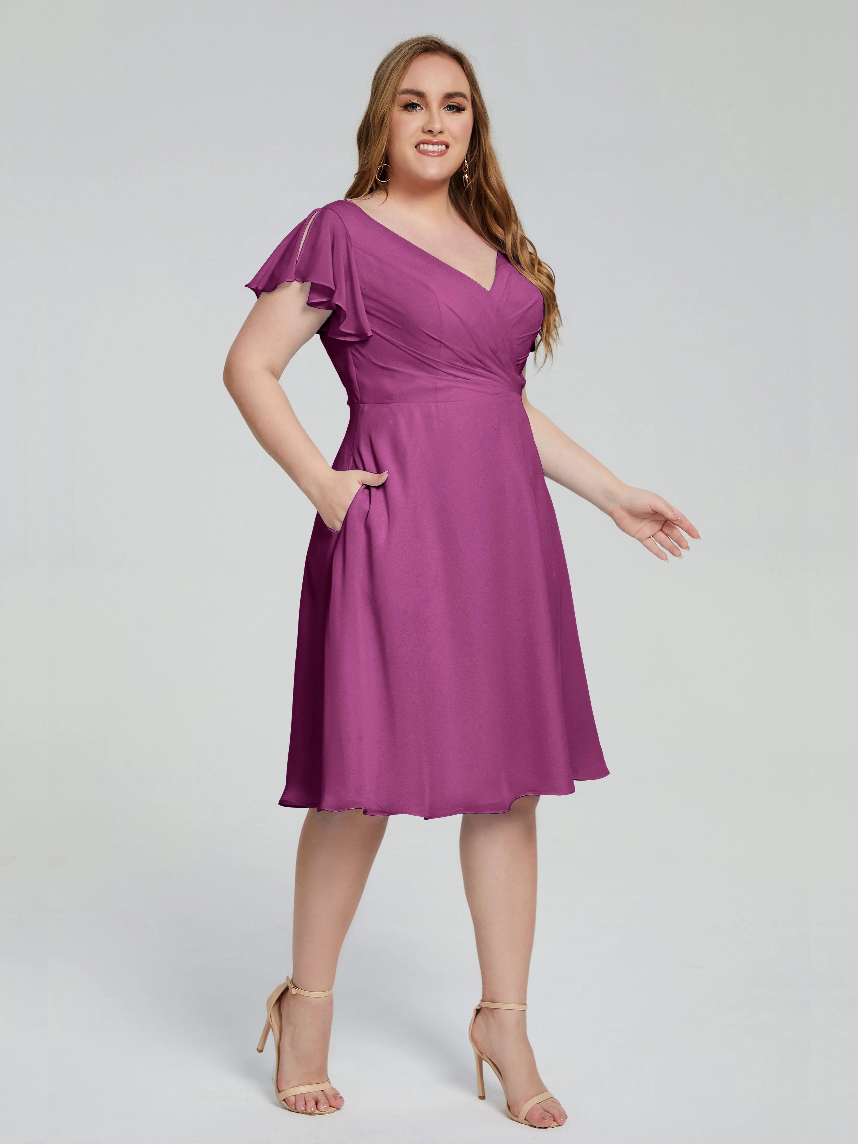 Alina V-Neck Knee-Length Short Sleeves Mother of the Bride Dresses