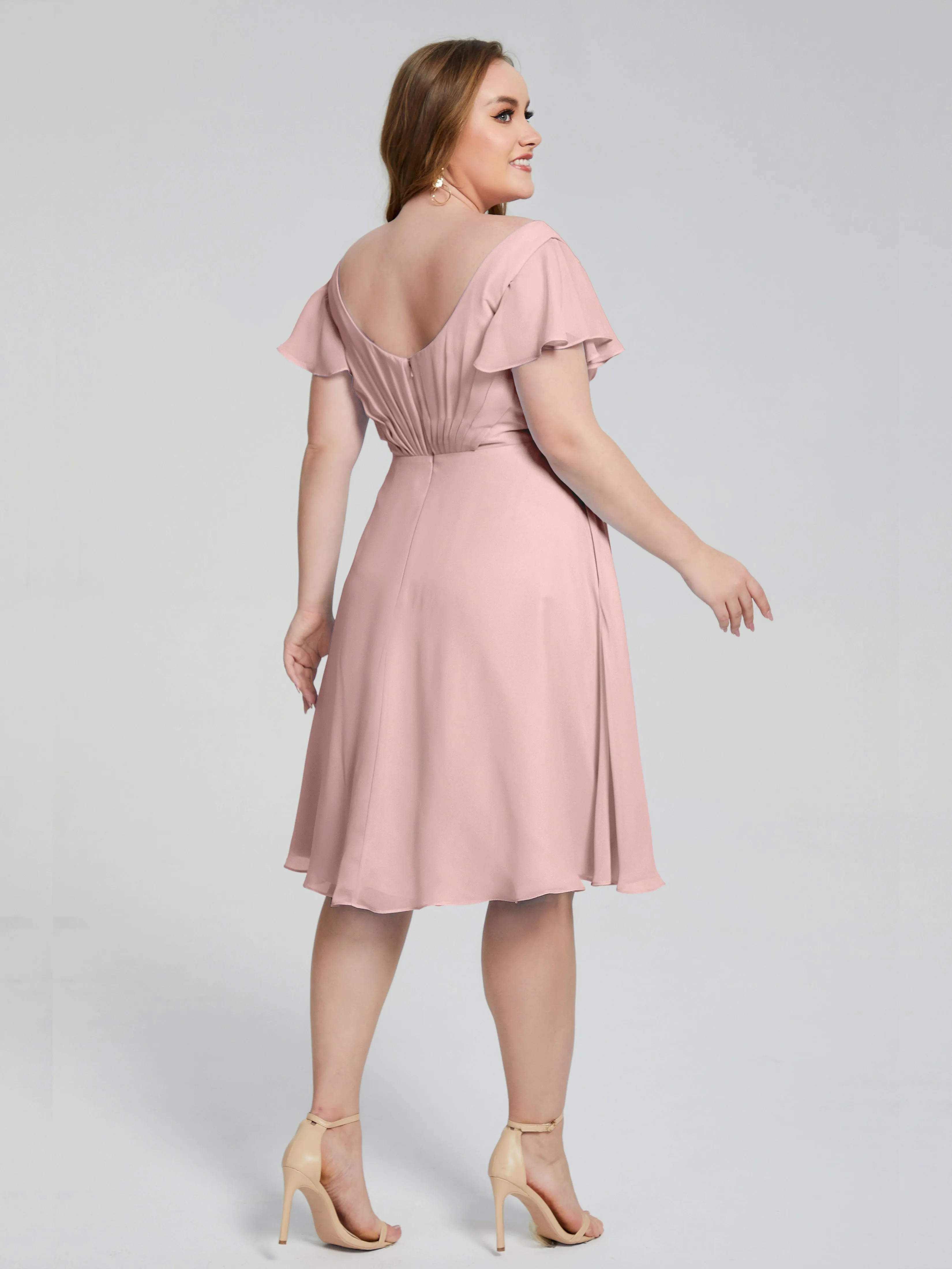 Alina V-Neck Knee-Length Short Sleeves Mother of the Bride Dresses