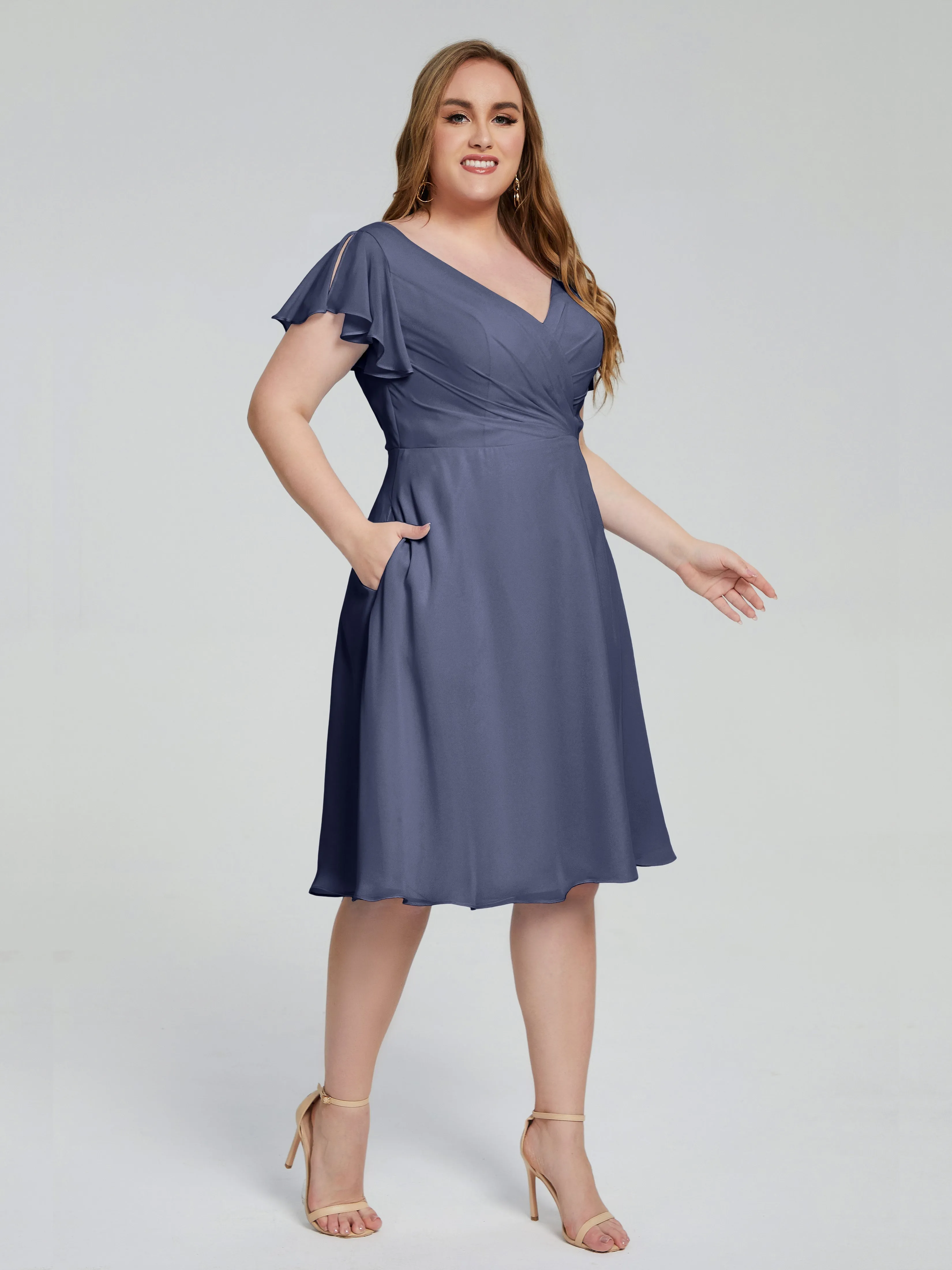 Alina V-Neck Knee-Length Short Sleeves Mother of the Bride Dresses