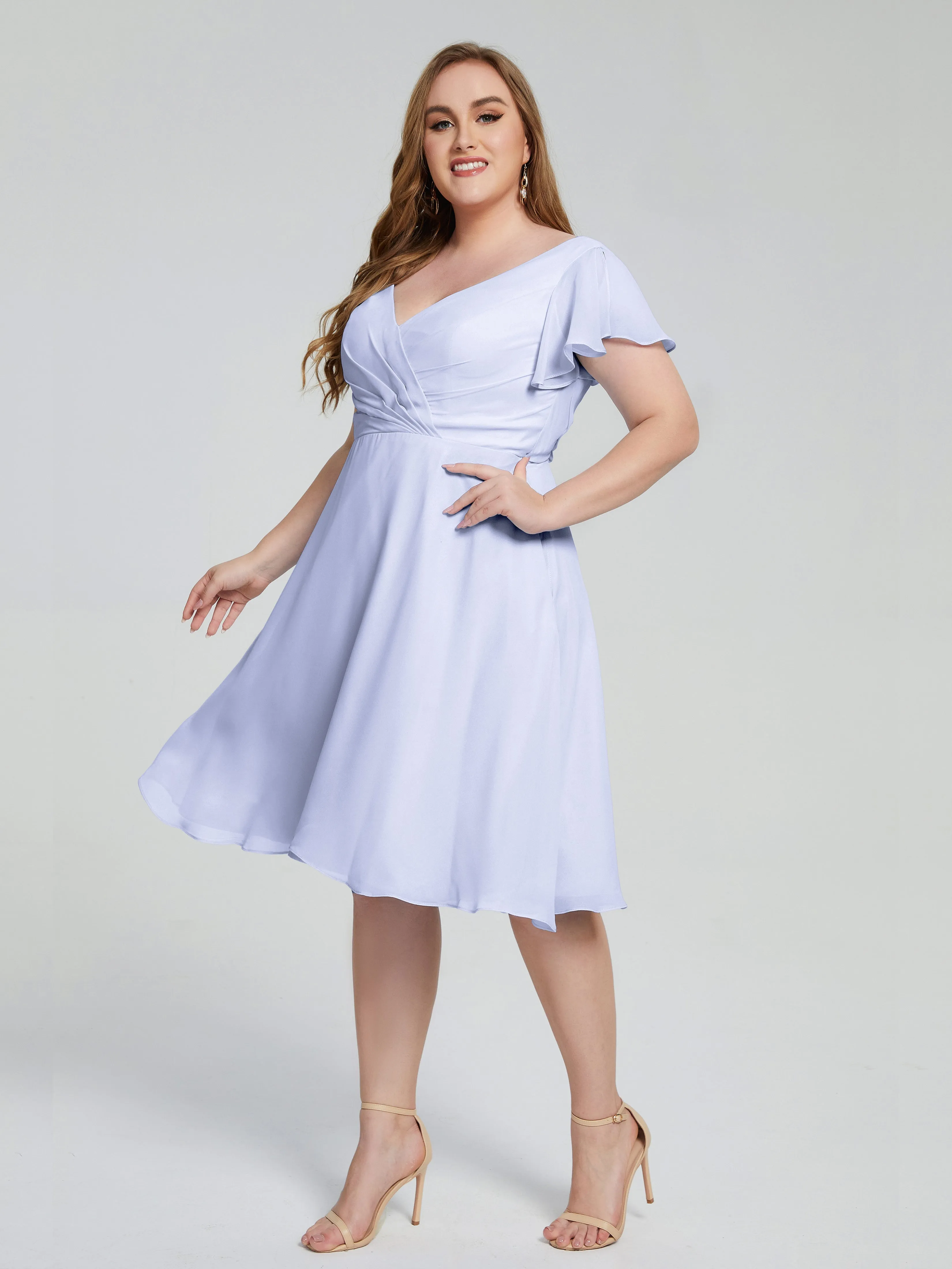 Alina V-Neck Knee-Length Short Sleeves Mother of the Bride Dresses