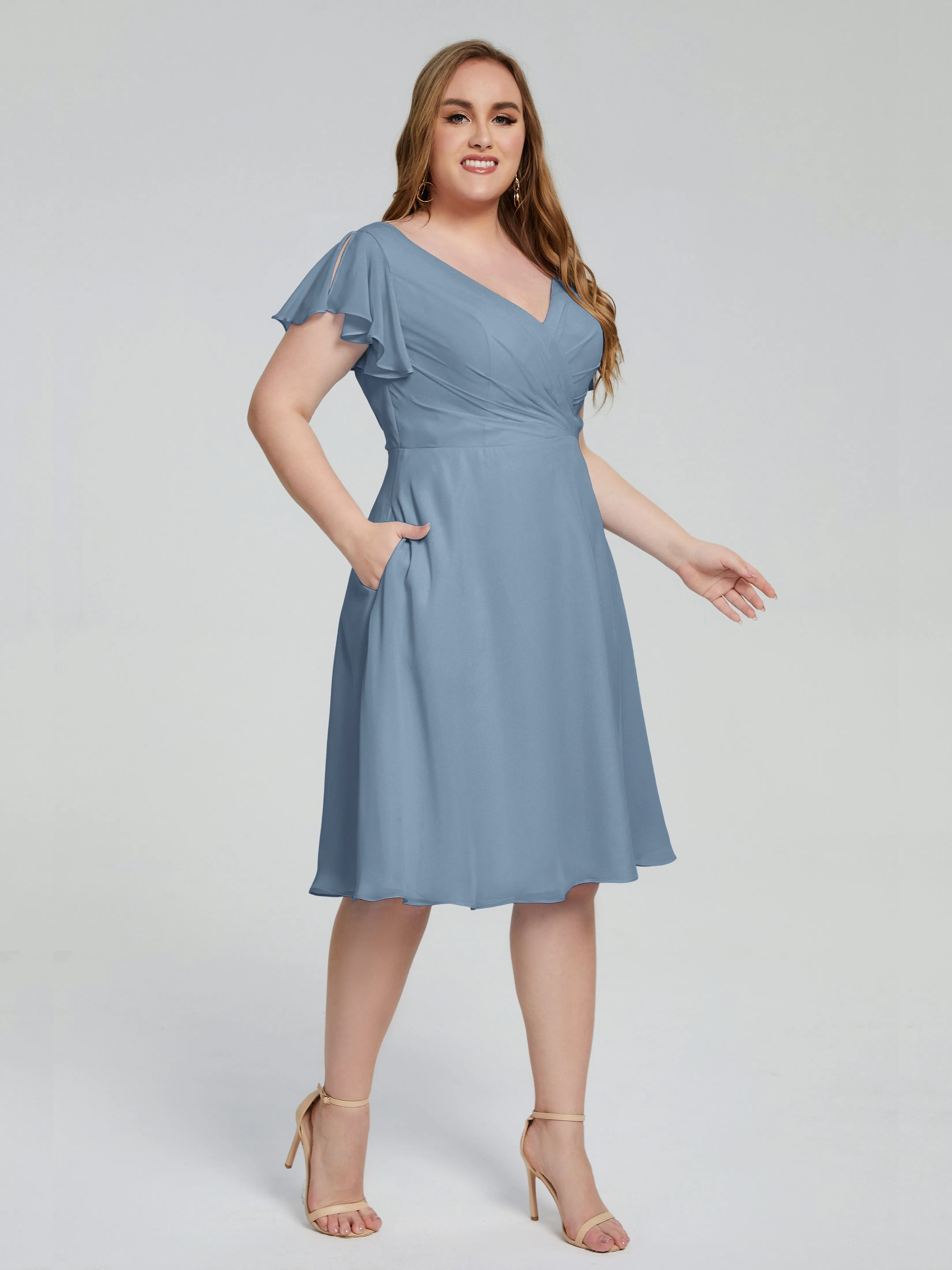 Alina V-Neck Knee-Length Short Sleeves Mother of the Bride Dresses