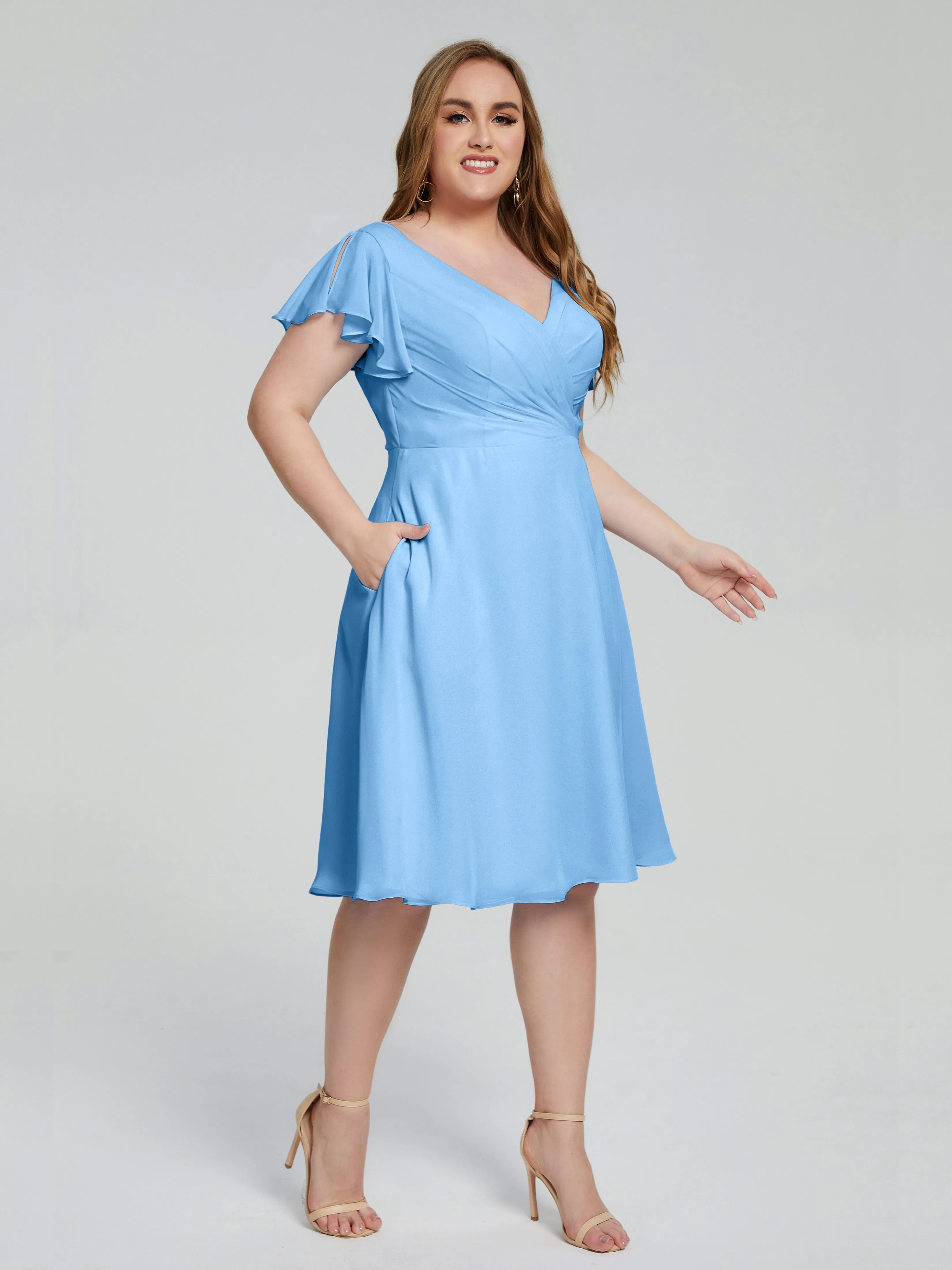 Alina V-Neck Knee-Length Short Sleeves Mother of the Bride Dresses