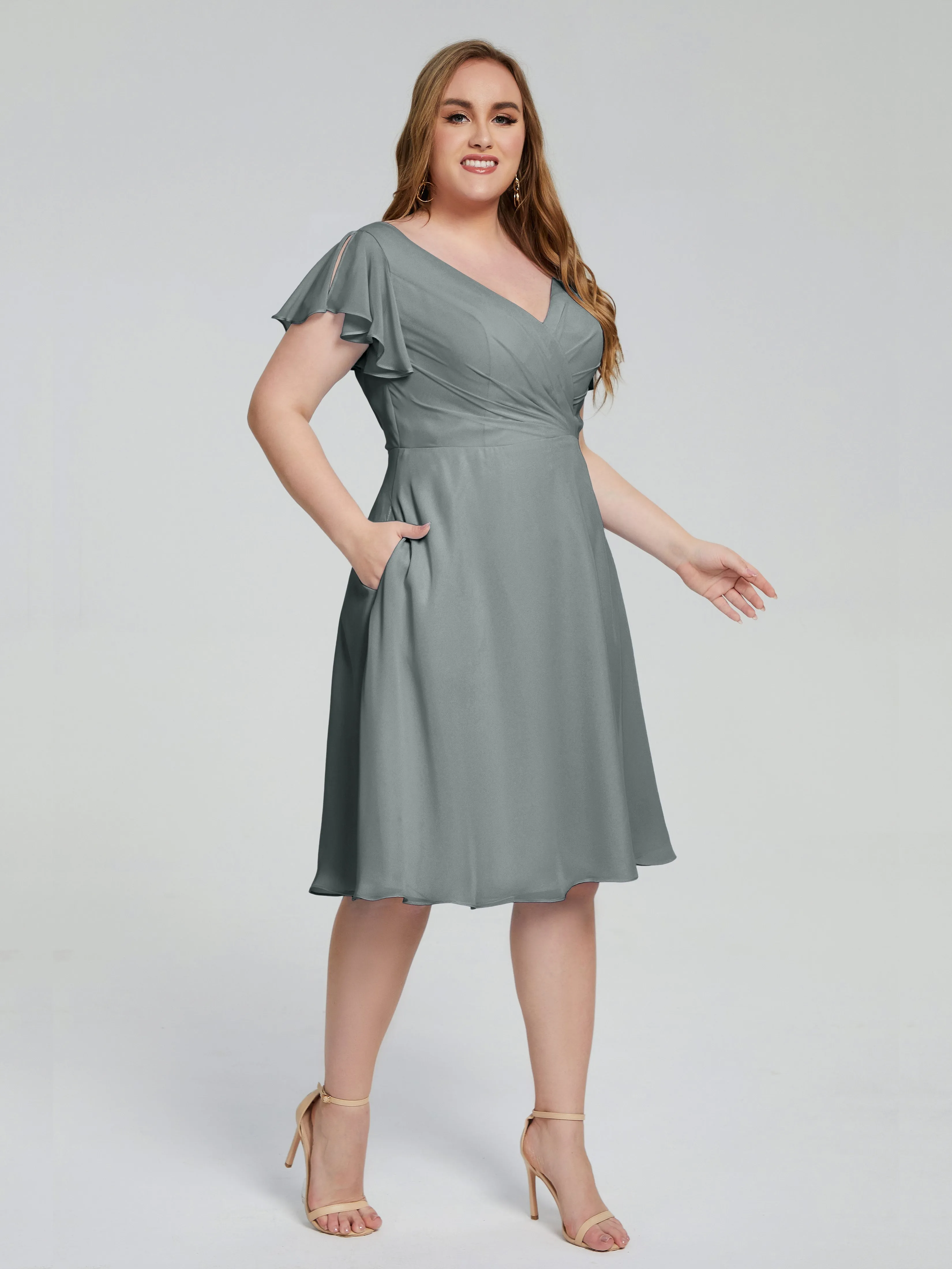 Alina V-Neck Knee-Length Short Sleeves Mother of the Bride Dresses