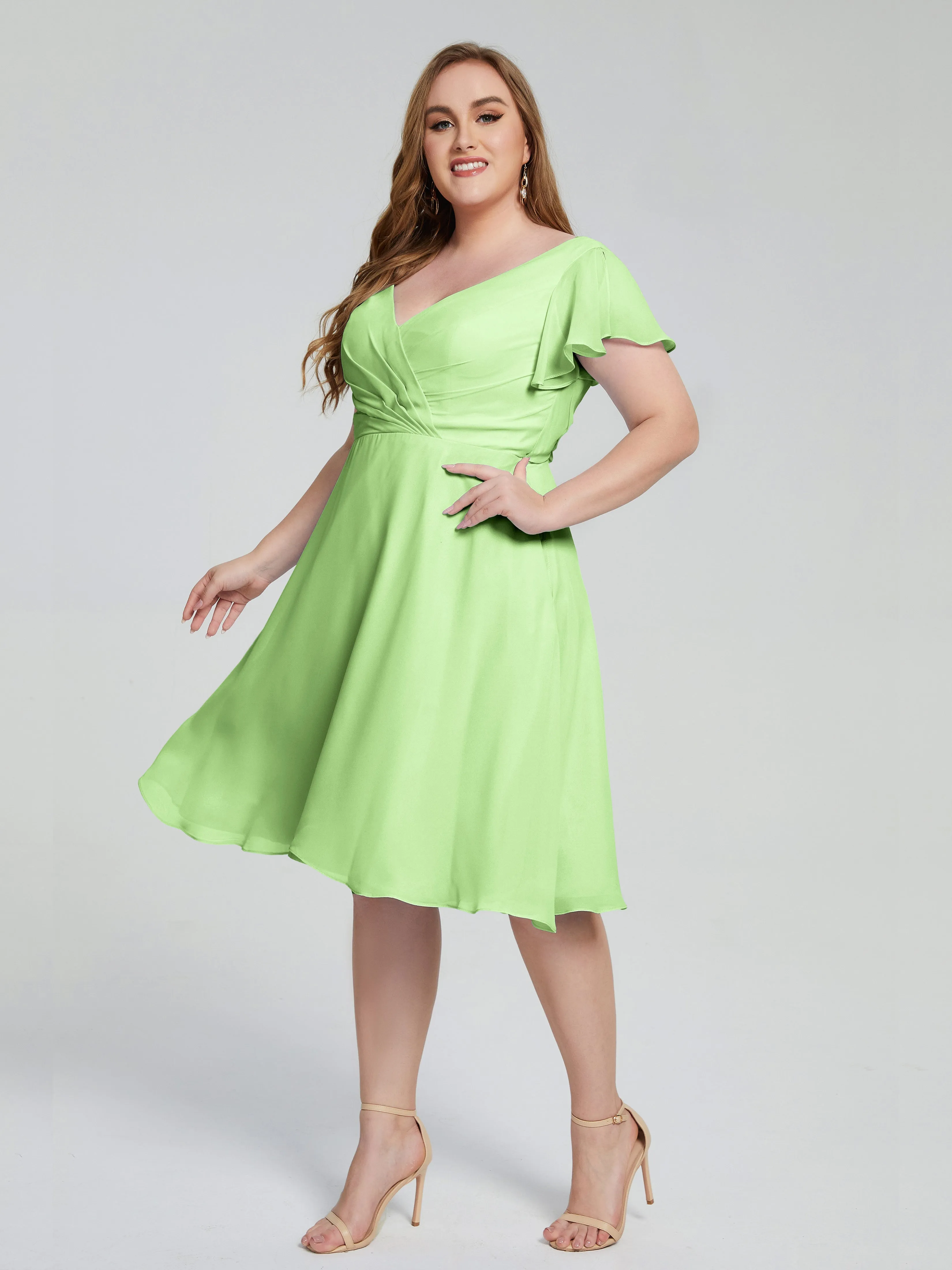 Alina V-Neck Knee-Length Short Sleeves Mother of the Bride Dresses