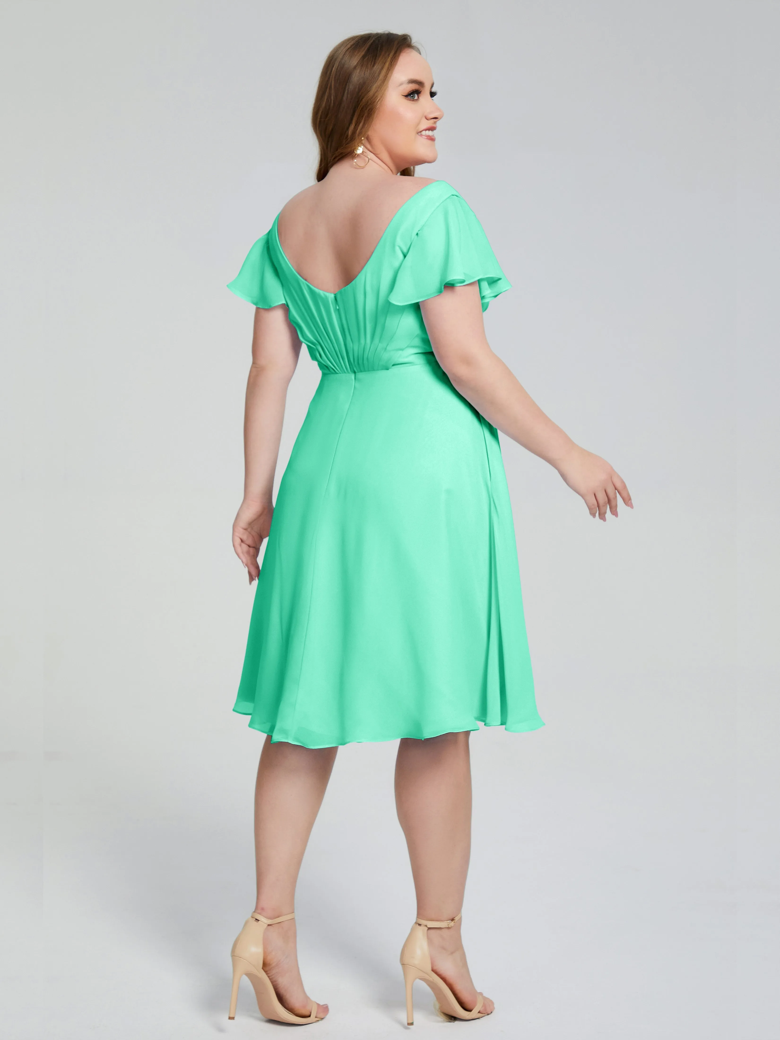 Alina V-Neck Knee-Length Short Sleeves Mother of the Bride Dresses