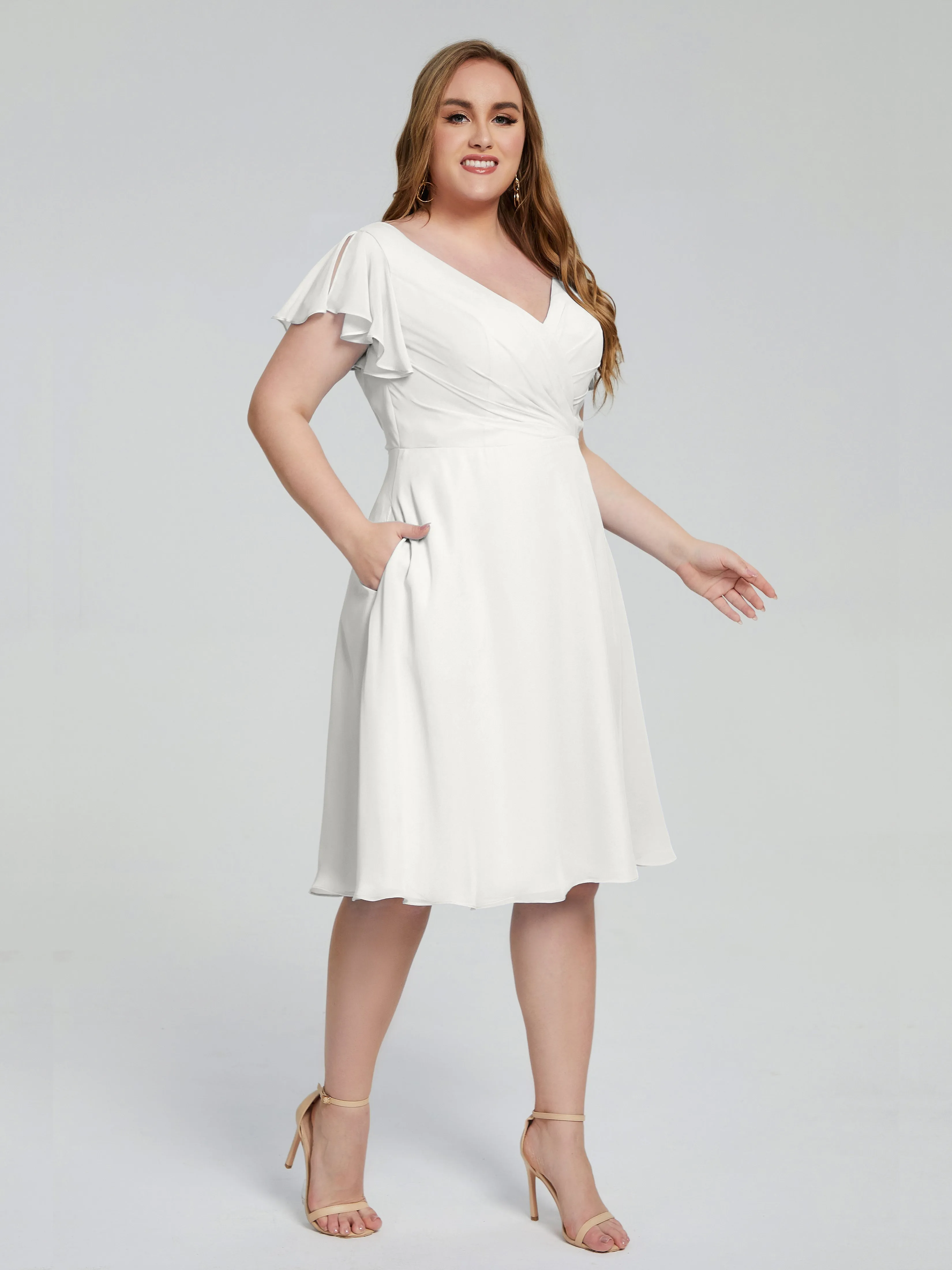 Alina V-Neck Knee-Length Short Sleeves Mother of the Bride Dresses