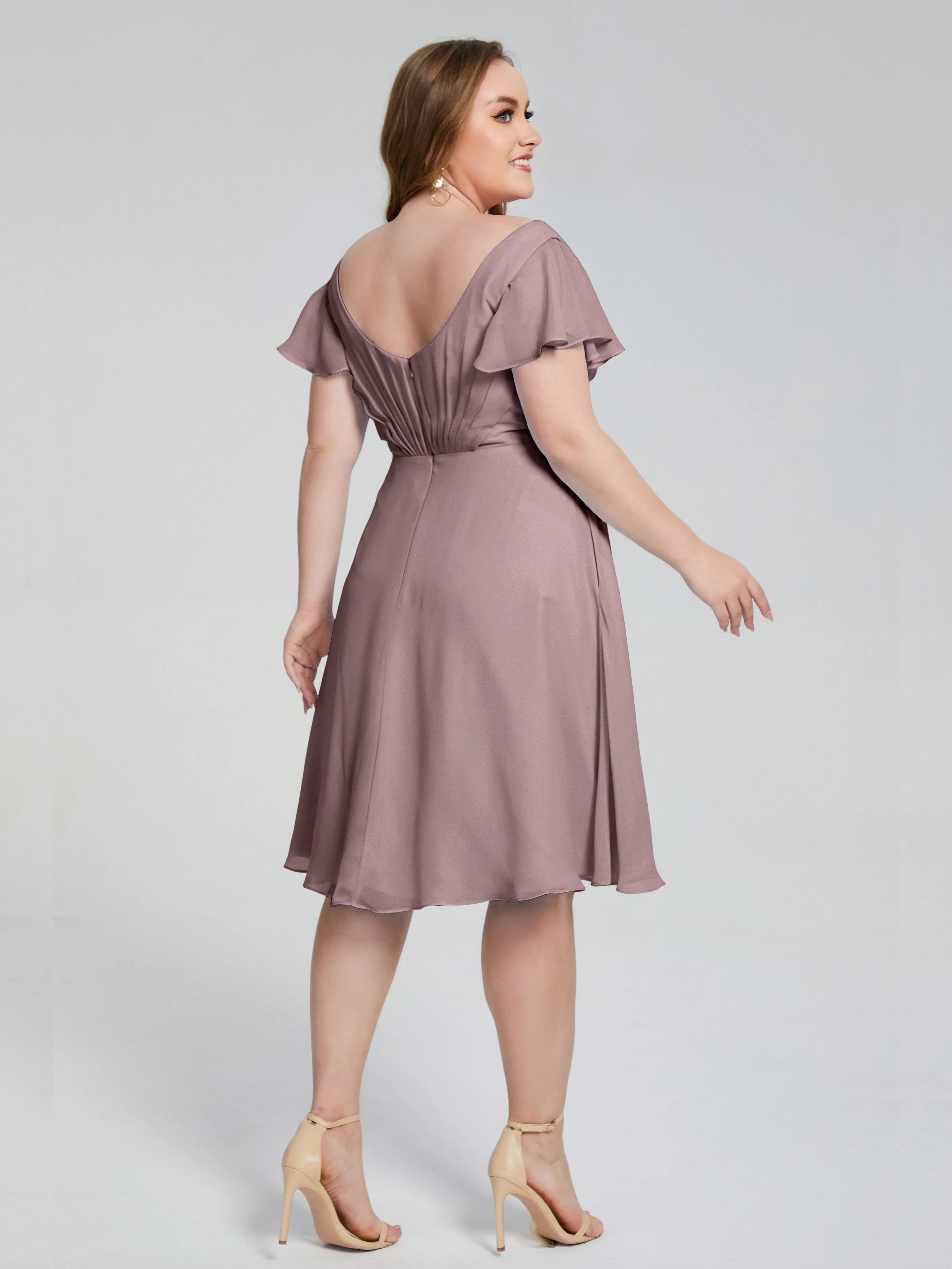 Alina V-Neck Knee-Length Short Sleeves Mother of the Bride Dresses