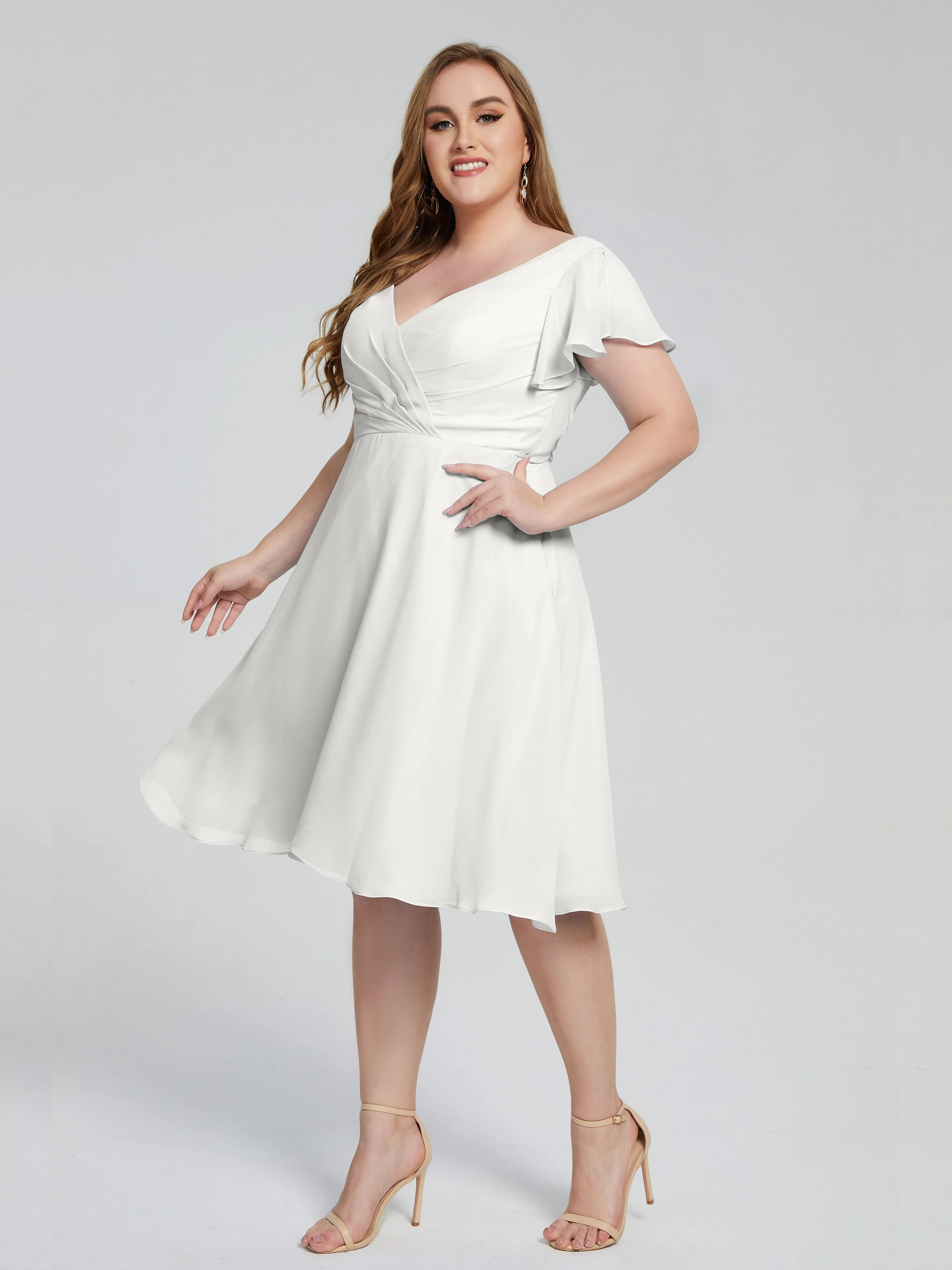 Alina V-Neck Knee-Length Short Sleeves Mother of the Bride Dresses