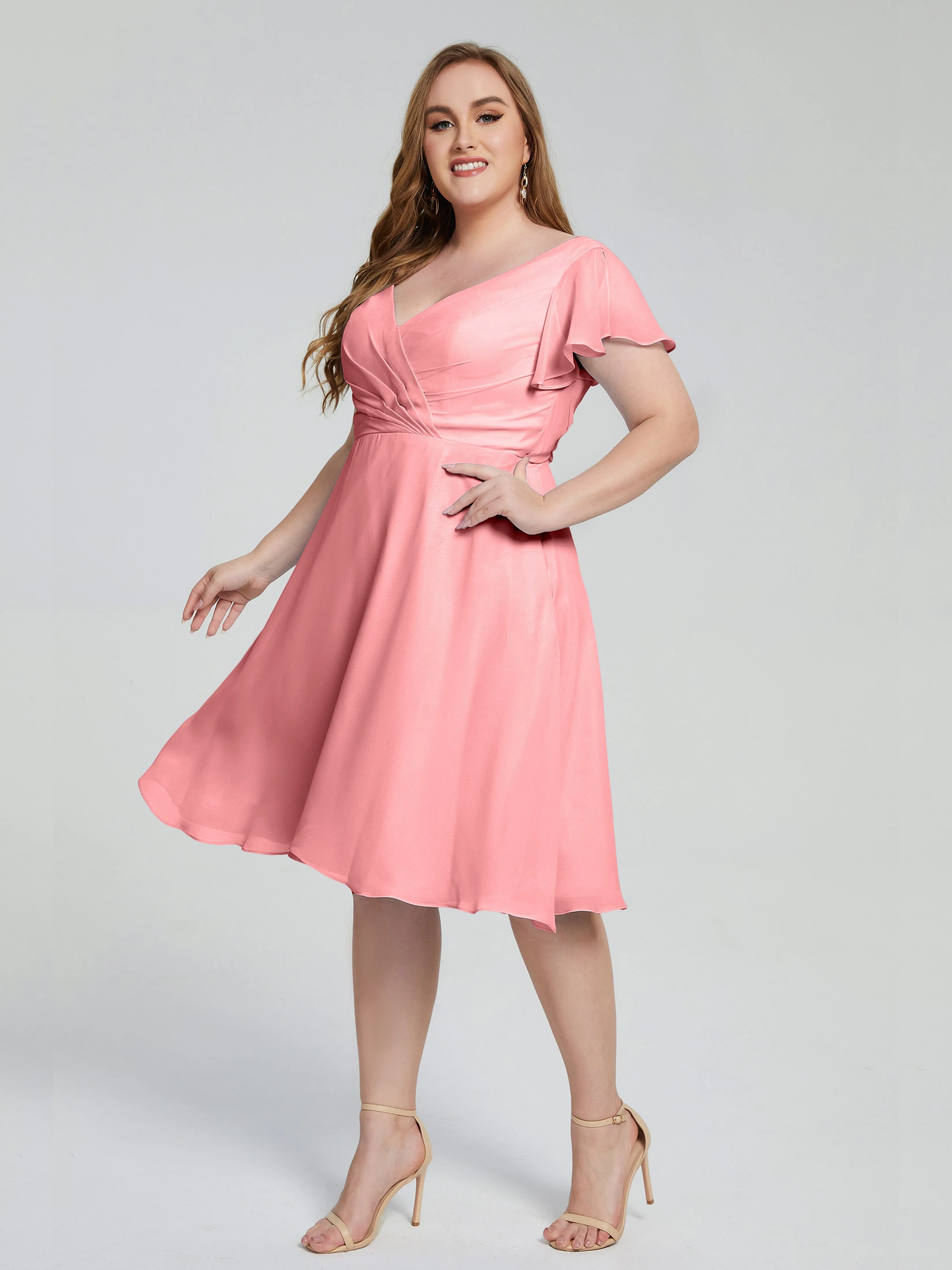 Alina V-Neck Knee-Length Short Sleeves Mother of the Bride Dresses