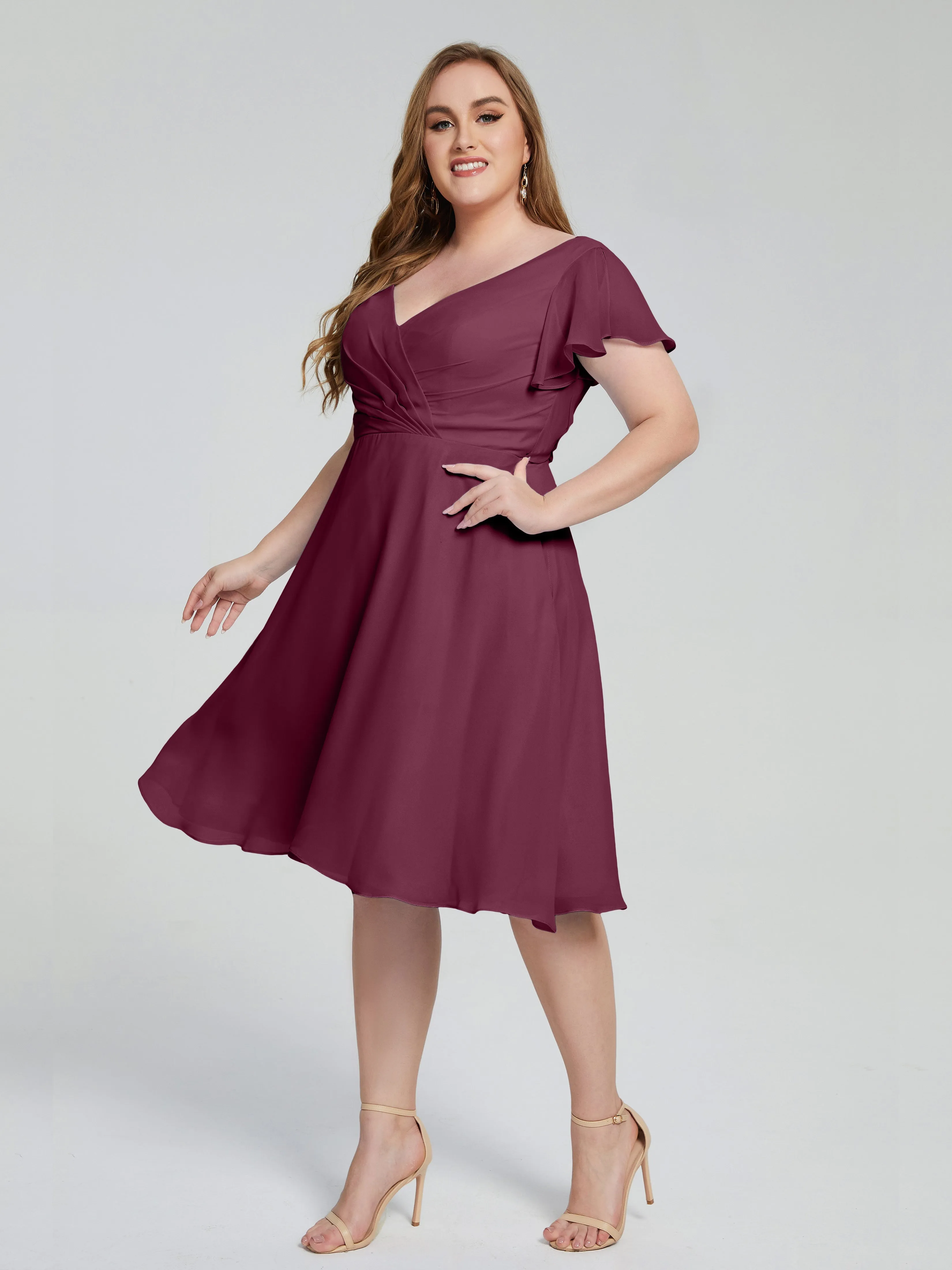 Alina V-Neck Knee-Length Short Sleeves Mother of the Bride Dresses