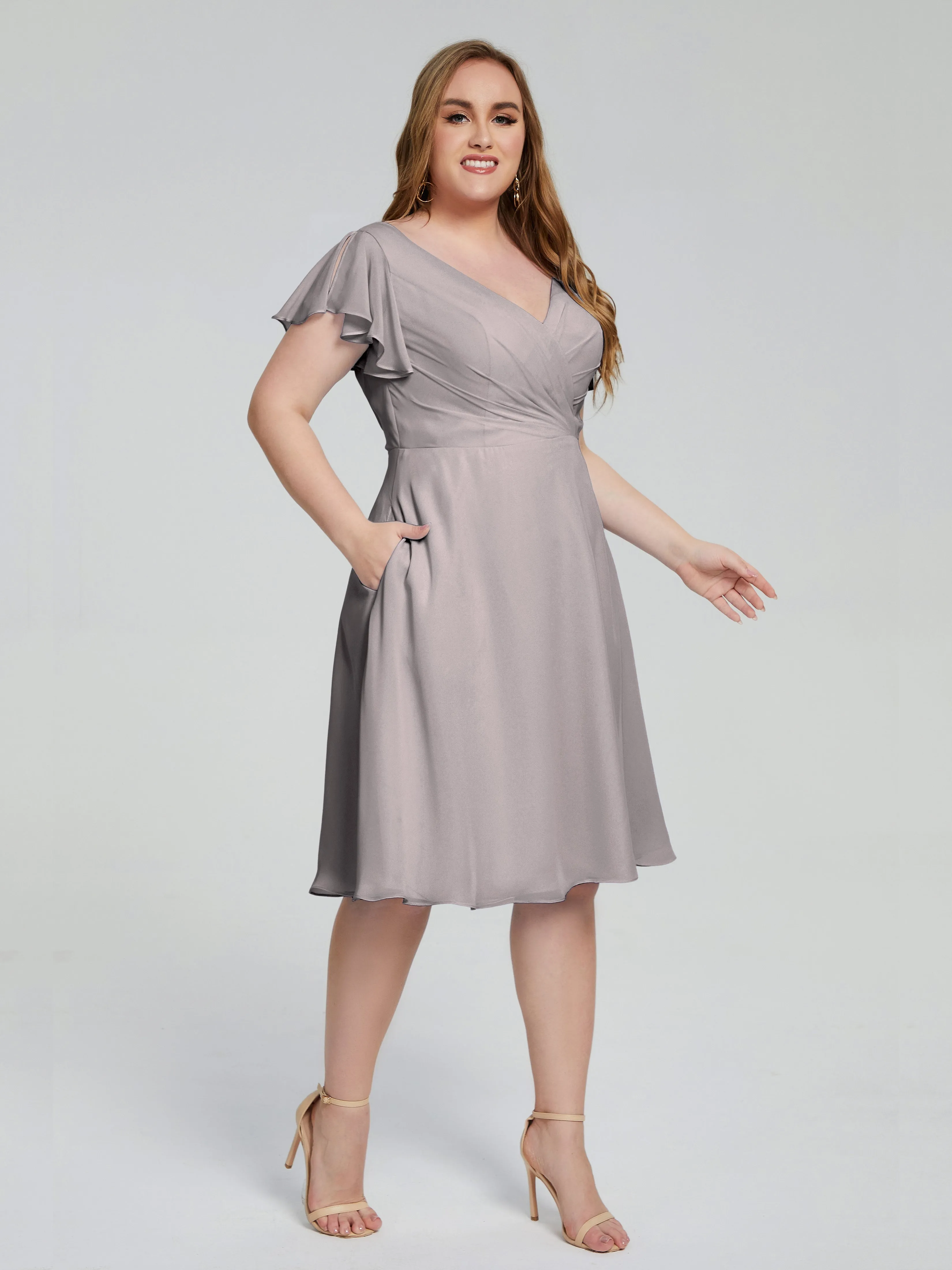 Alina V-Neck Knee-Length Short Sleeves Mother of the Bride Dresses