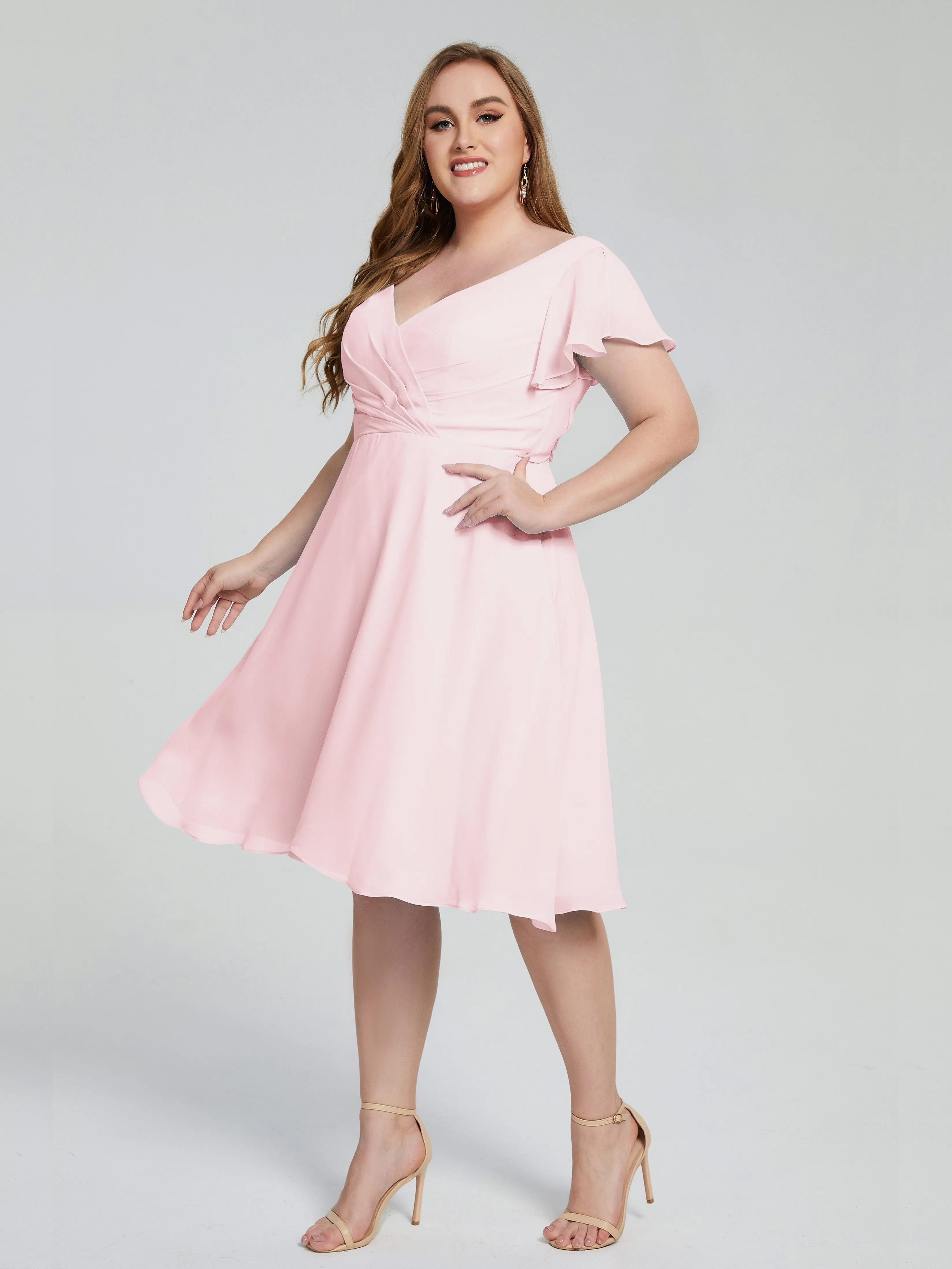 Alina V-Neck Knee-Length Short Sleeves Mother of the Bride Dresses