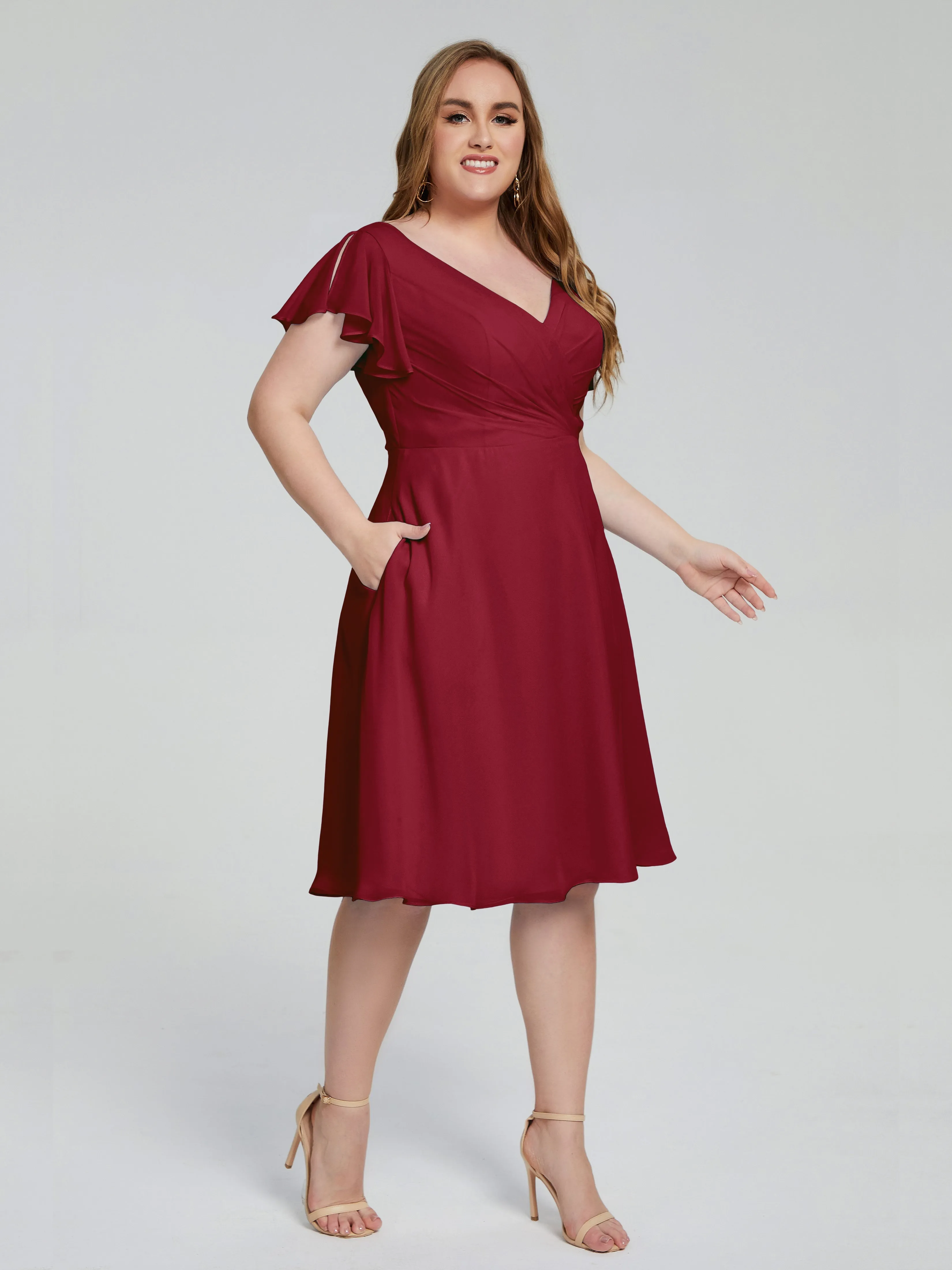 Alina V-Neck Knee-Length Short Sleeves Mother of the Bride Dresses