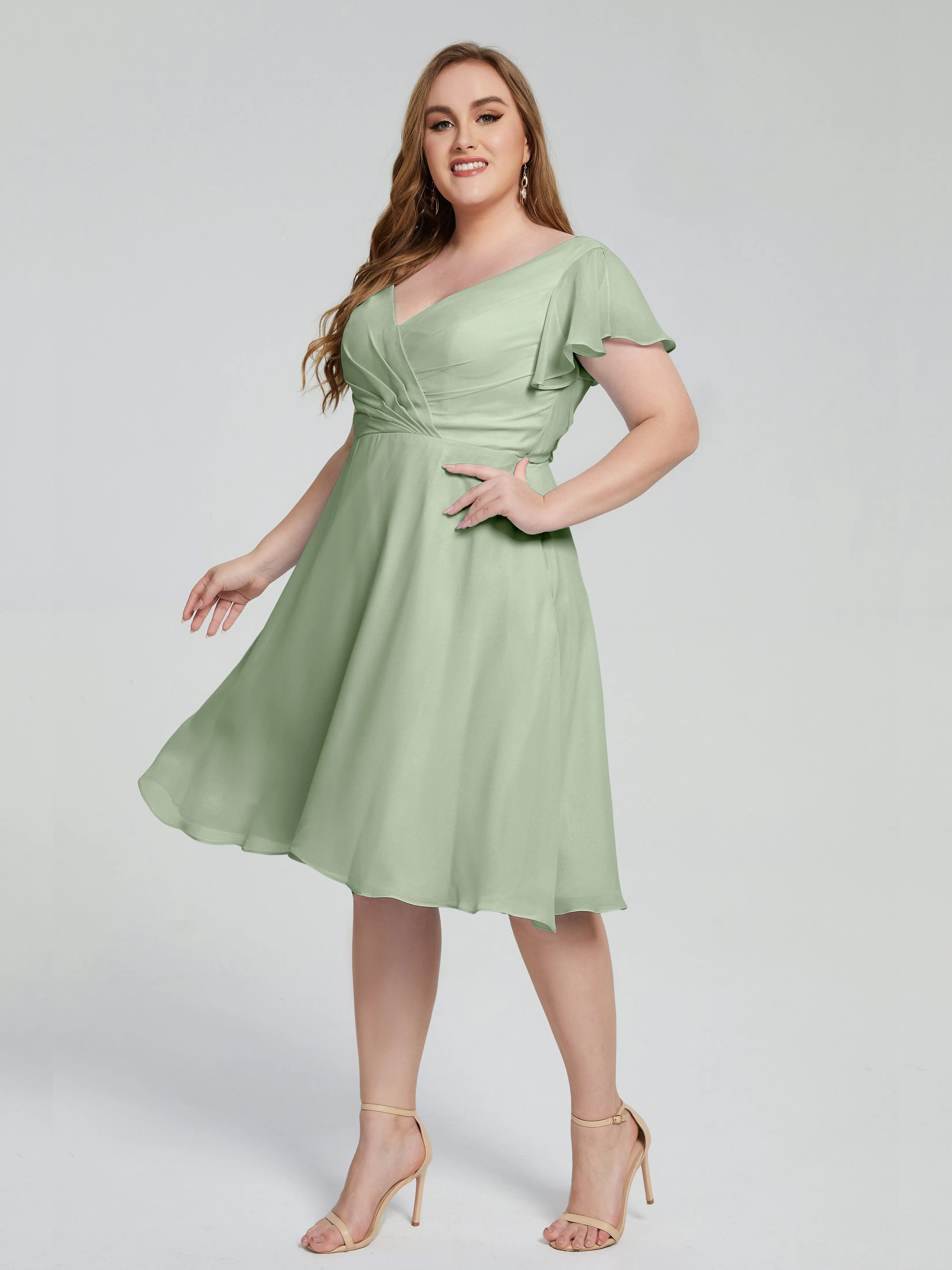 Alina V-Neck Knee-Length Short Sleeves Mother of the Bride Dresses