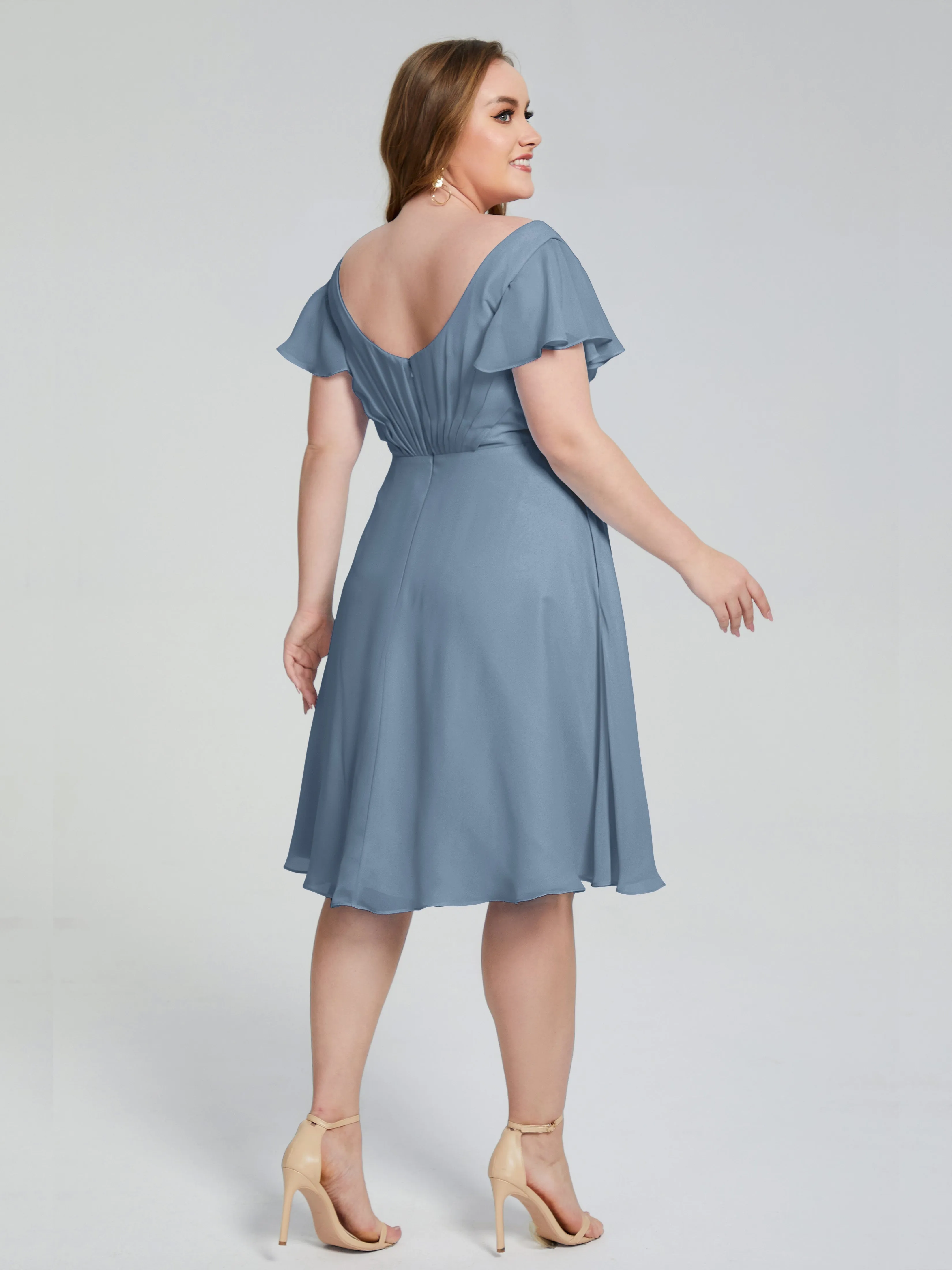 Alina V-Neck Knee-Length Short Sleeves Mother of the Bride Dresses