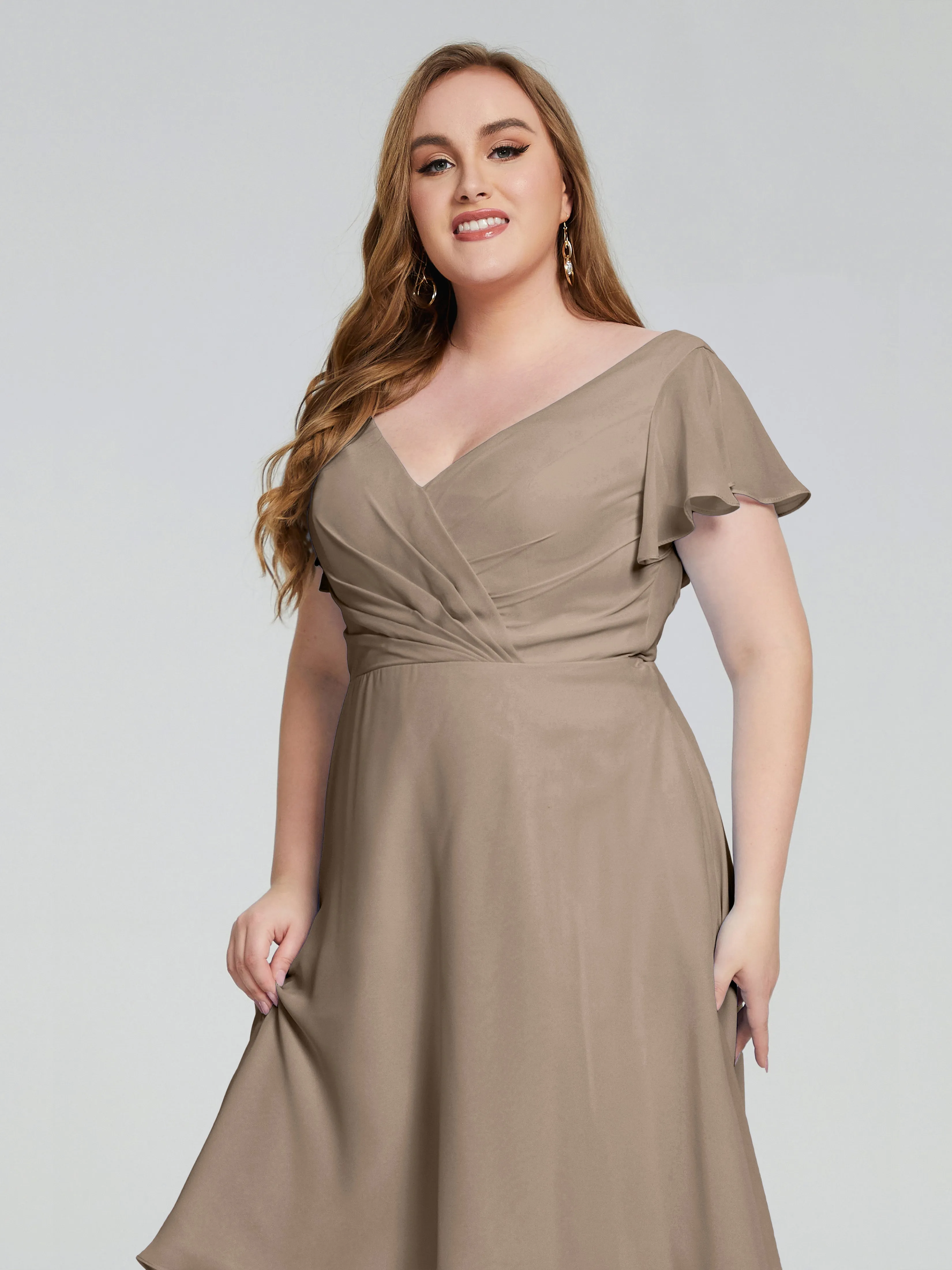 Alina V-Neck Knee-Length Short Sleeves Mother of the Bride Dresses