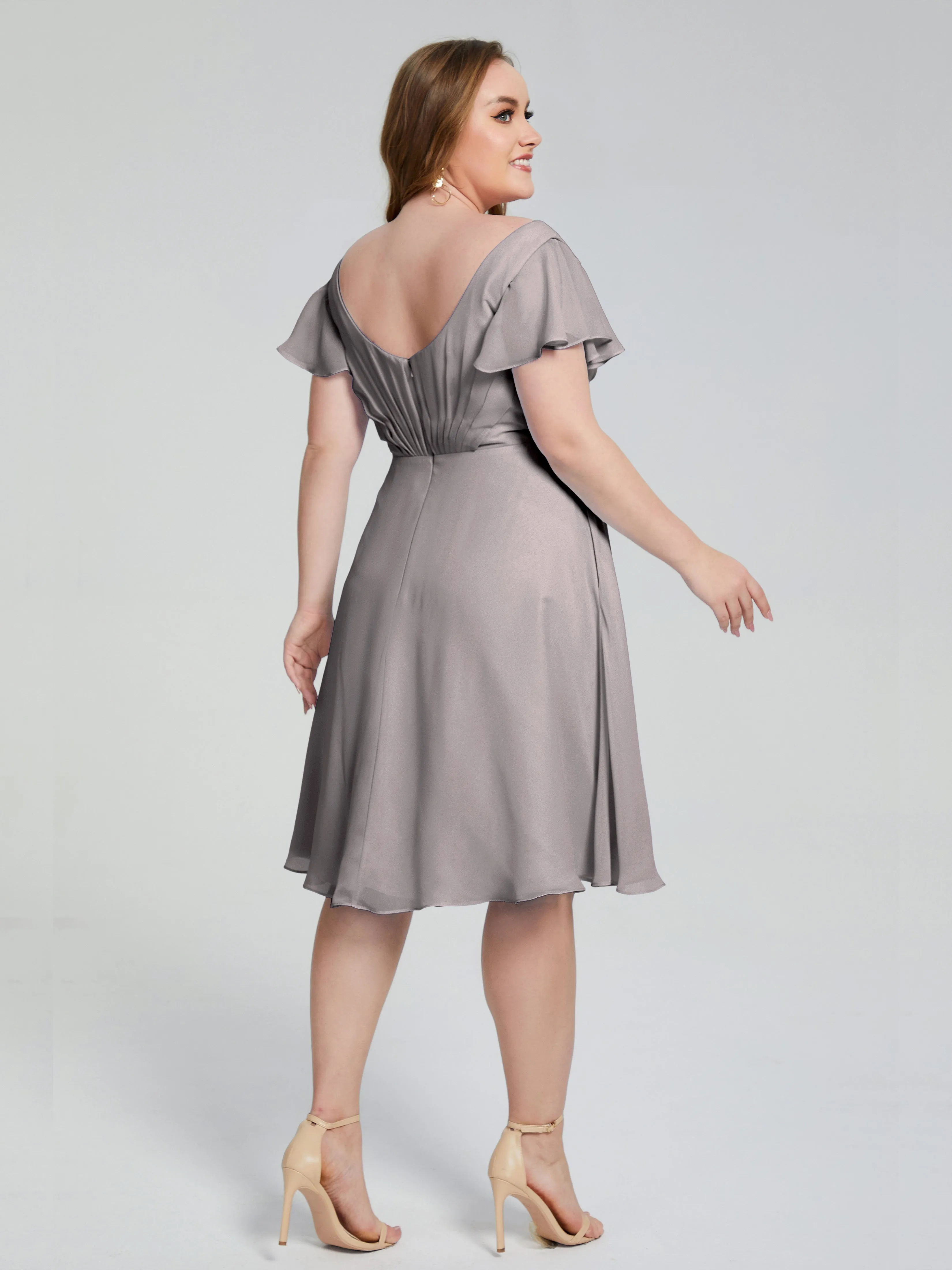 Alina V-Neck Knee-Length Short Sleeves Mother of the Bride Dresses