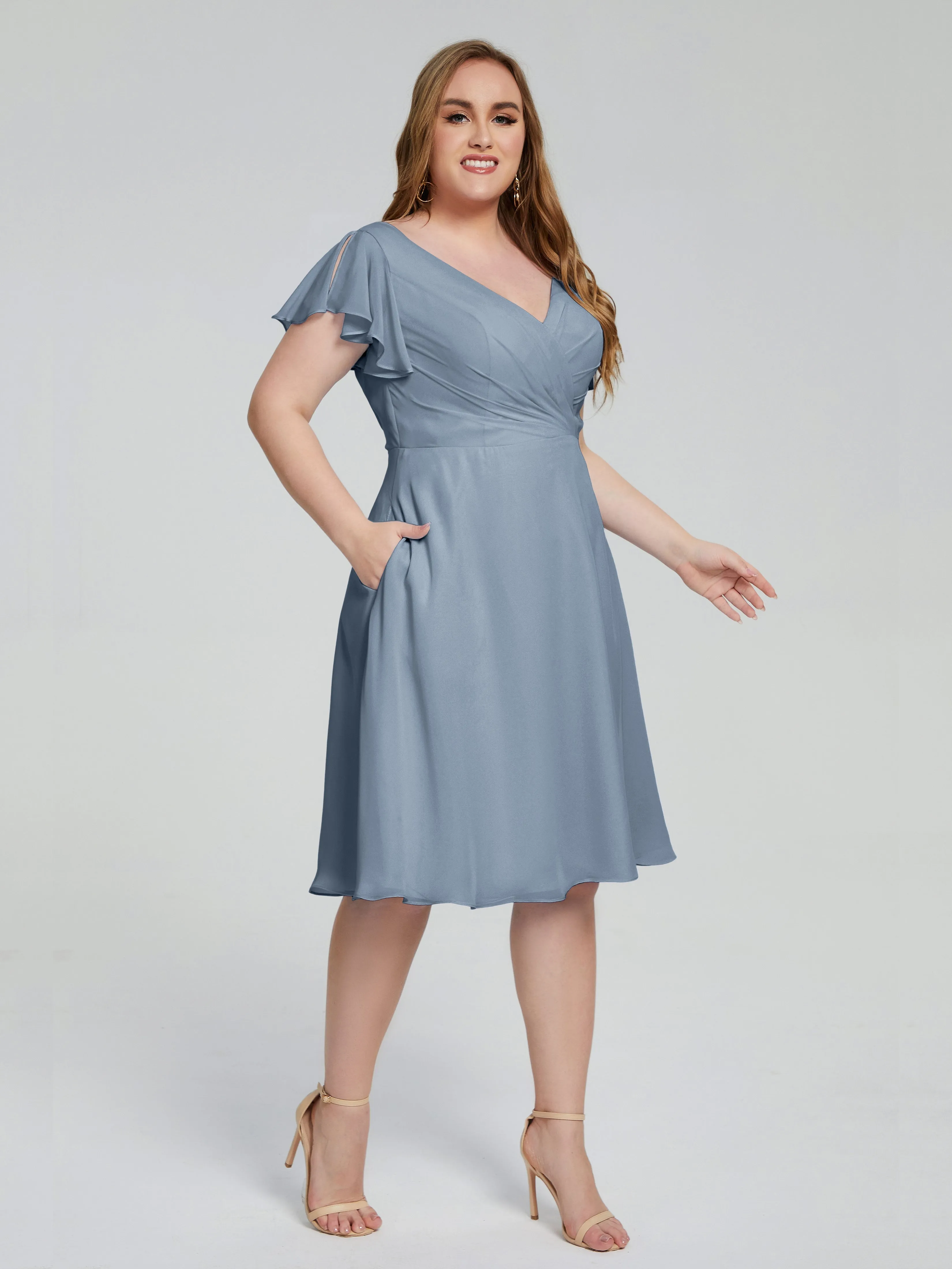 Alina V-Neck Knee-Length Short Sleeves Mother of the Bride Dresses