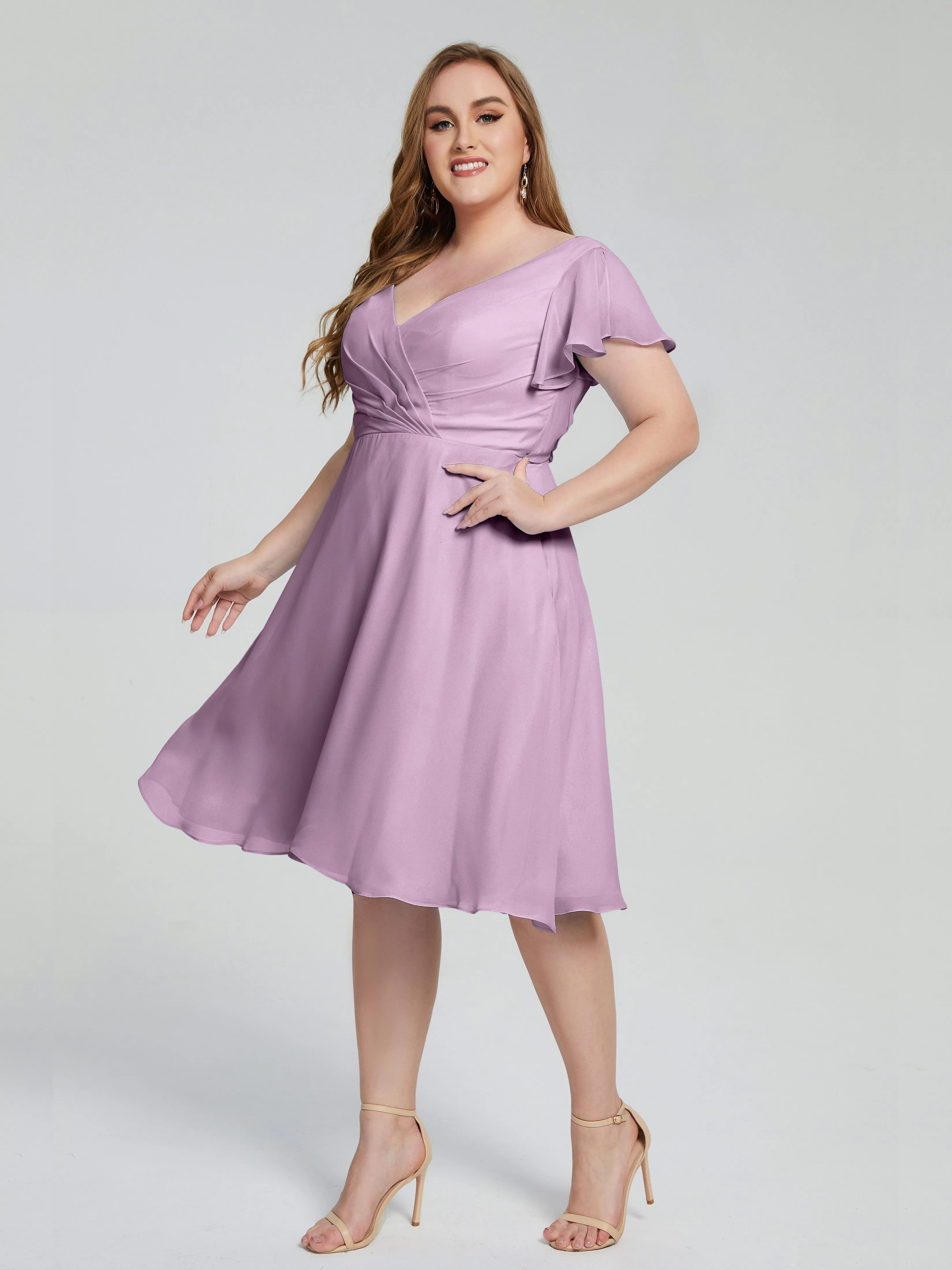 Alina V-Neck Knee-Length Short Sleeves Mother of the Bride Dresses