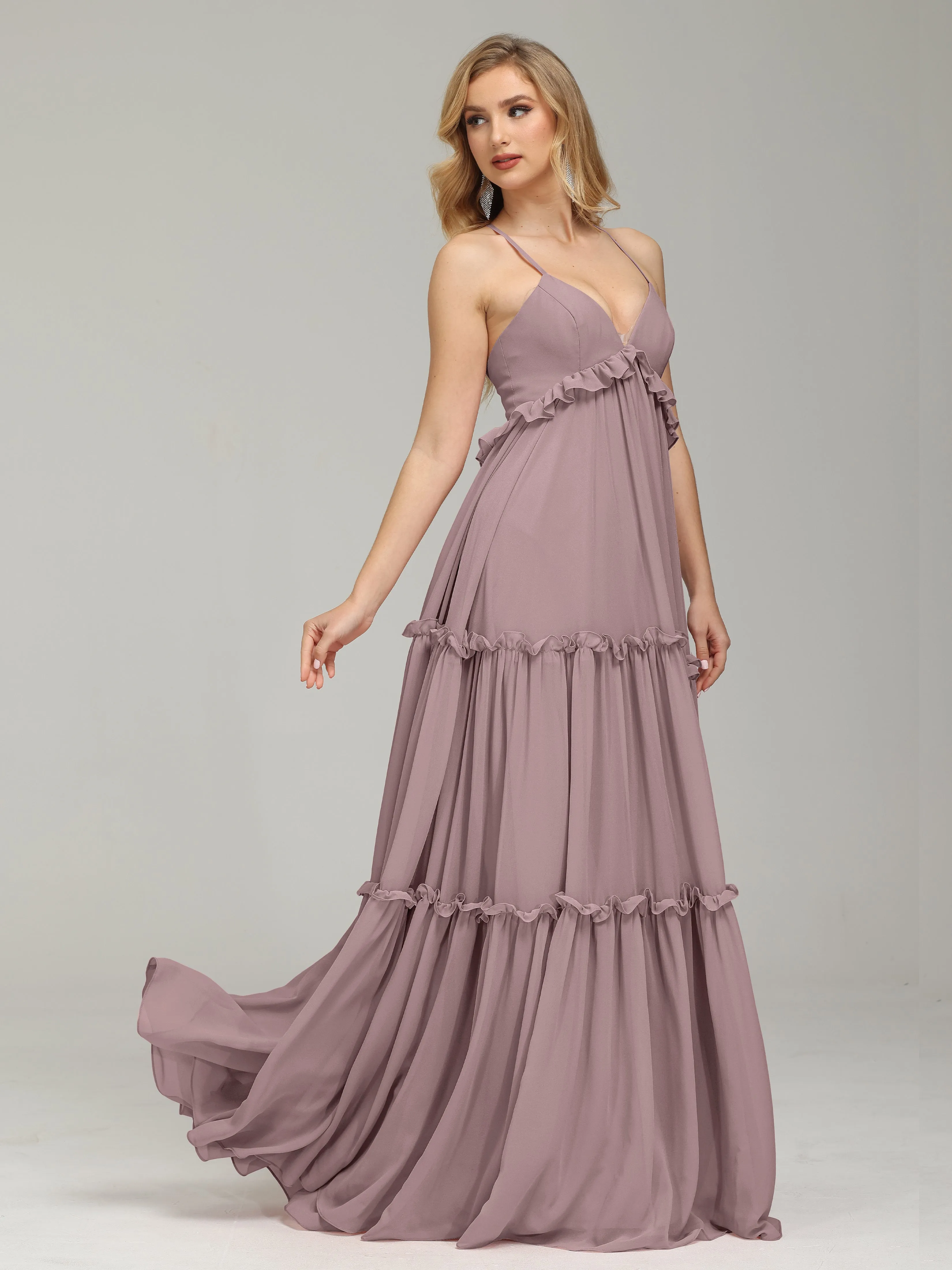 Amanda V-neck Empire Waist Prom Dress