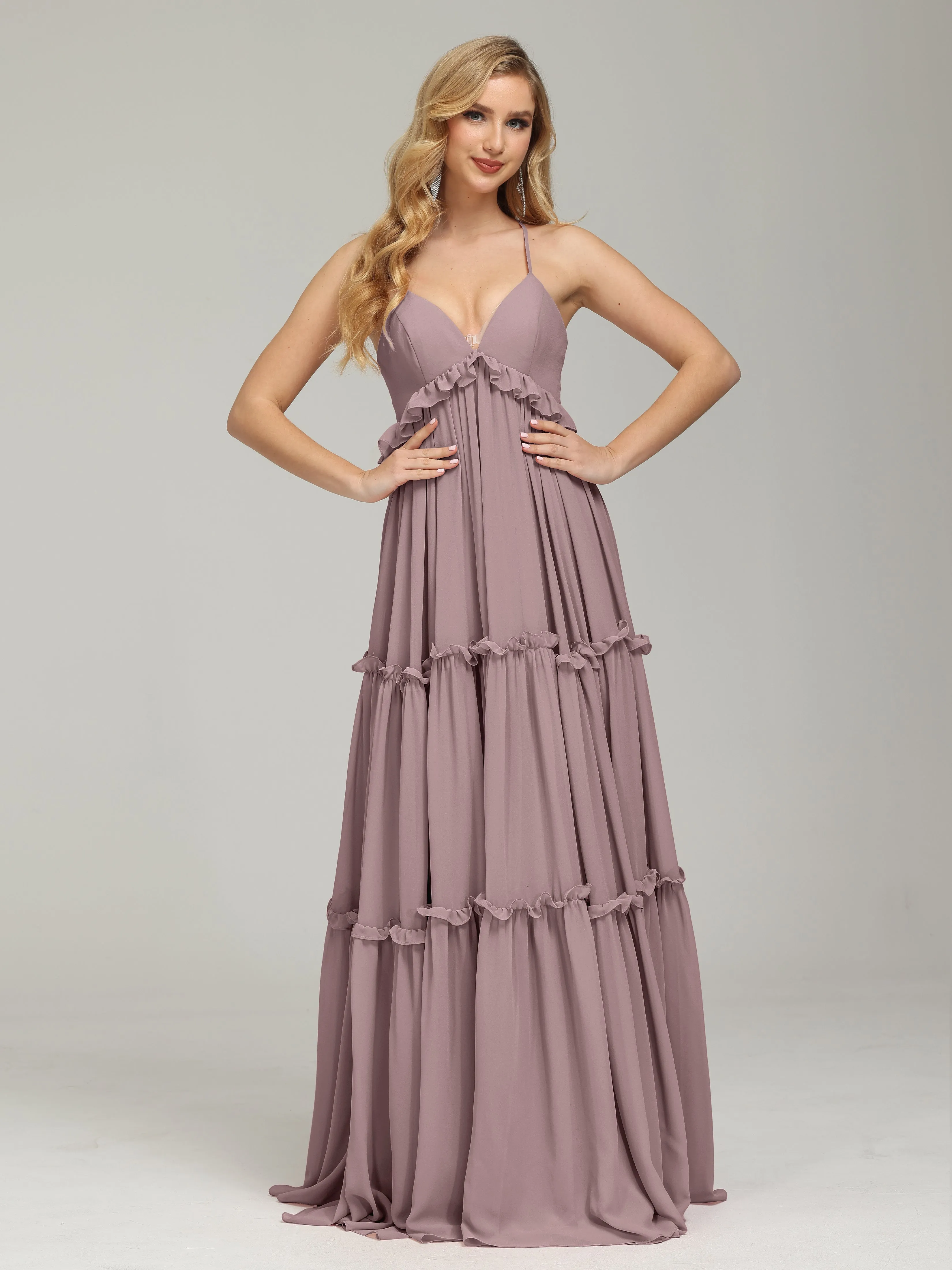 Amanda V-neck Empire Waist Prom Dress