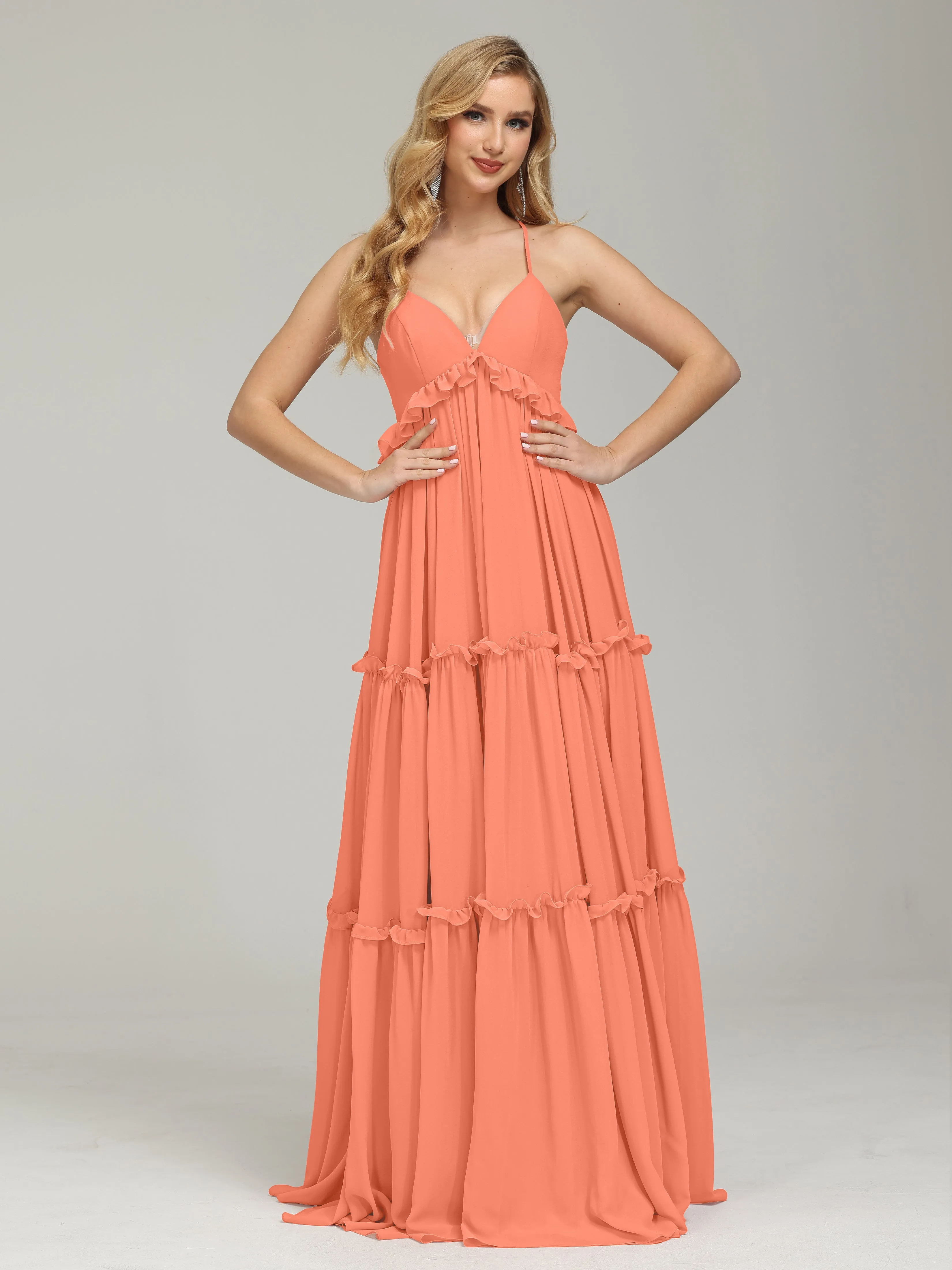 Amanda V-neck Empire Waist Prom Dress