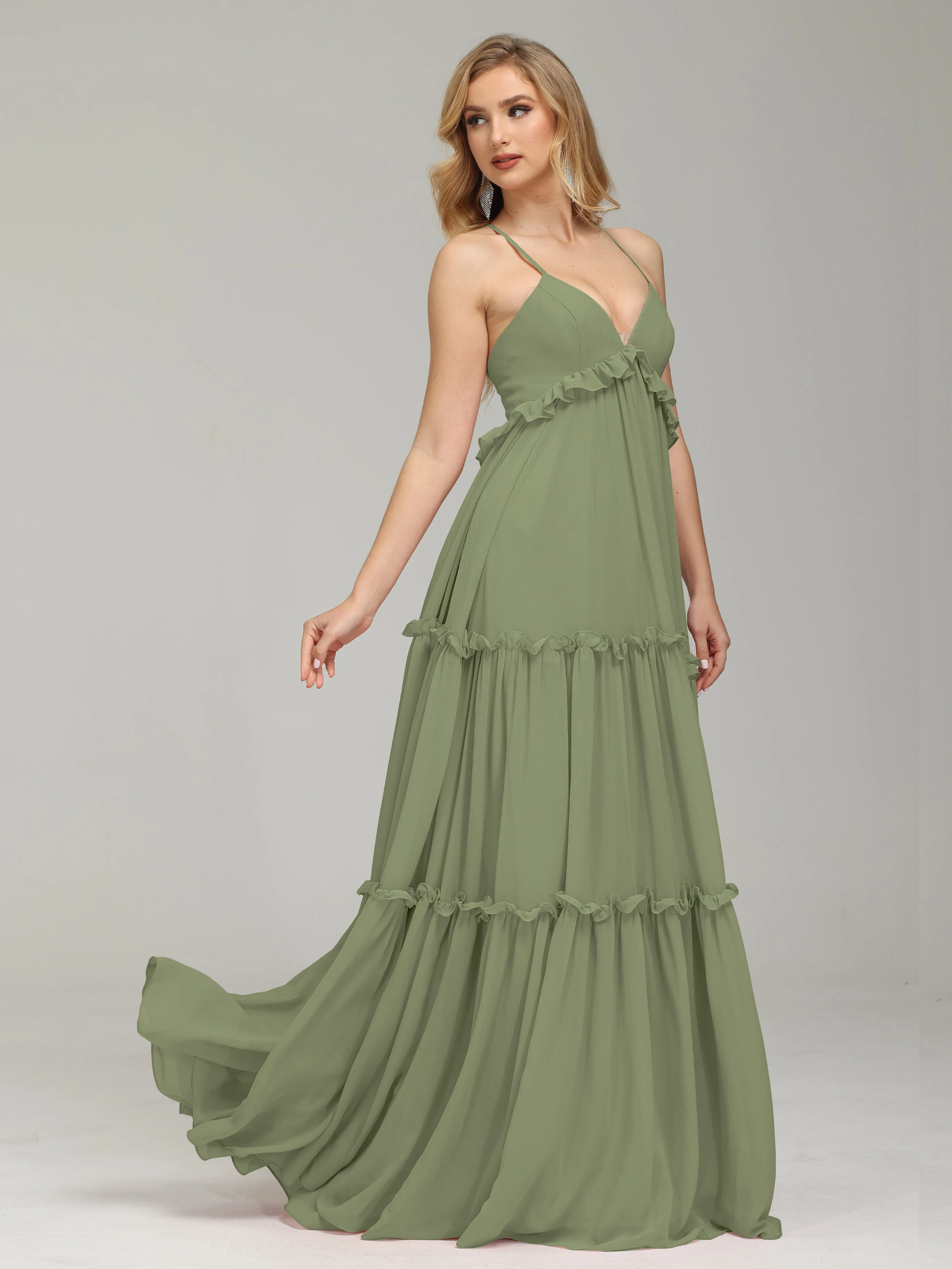 Amanda V-neck Empire Waist Prom Dress