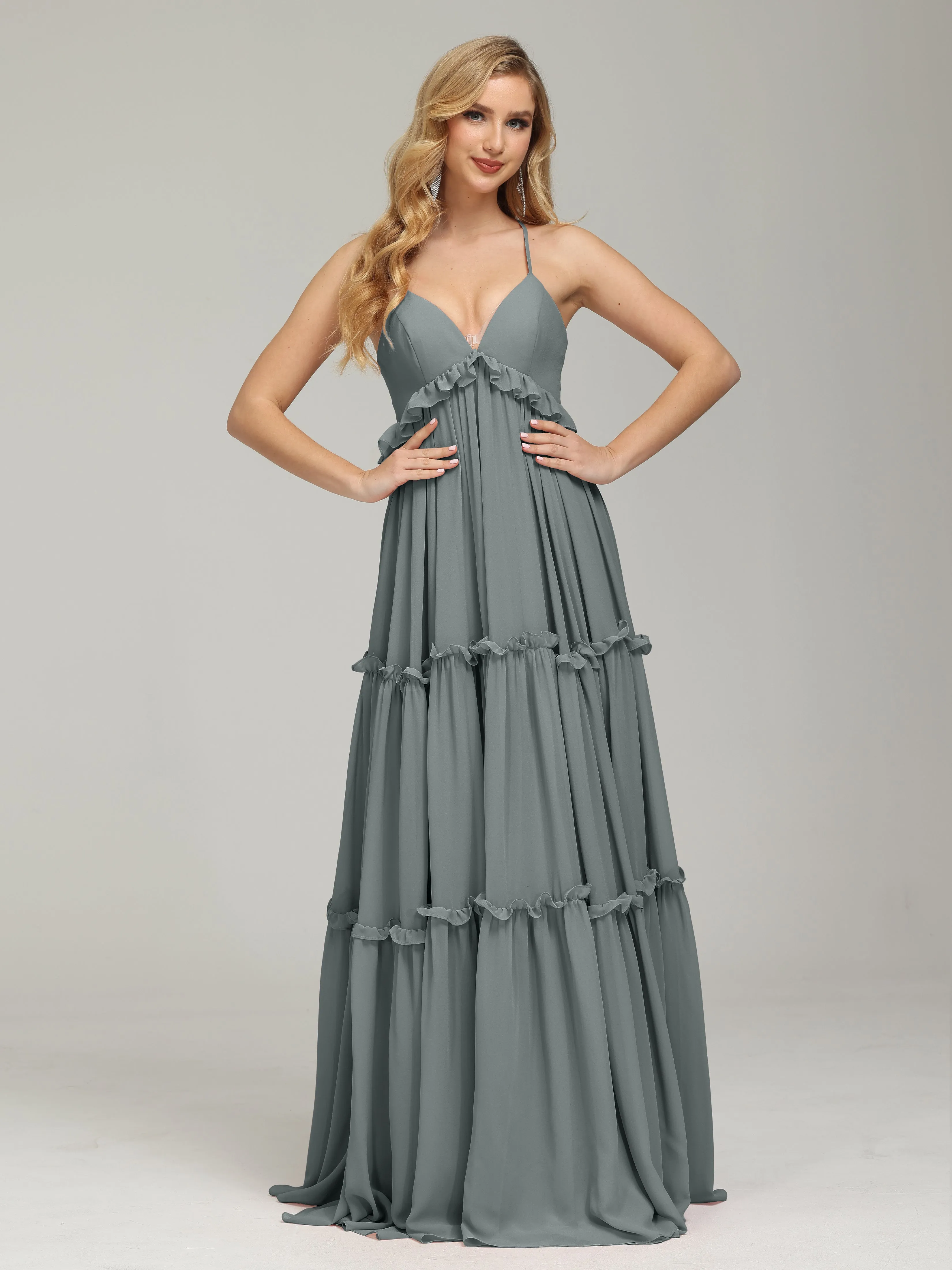 Amanda V-neck Empire Waist Prom Dress