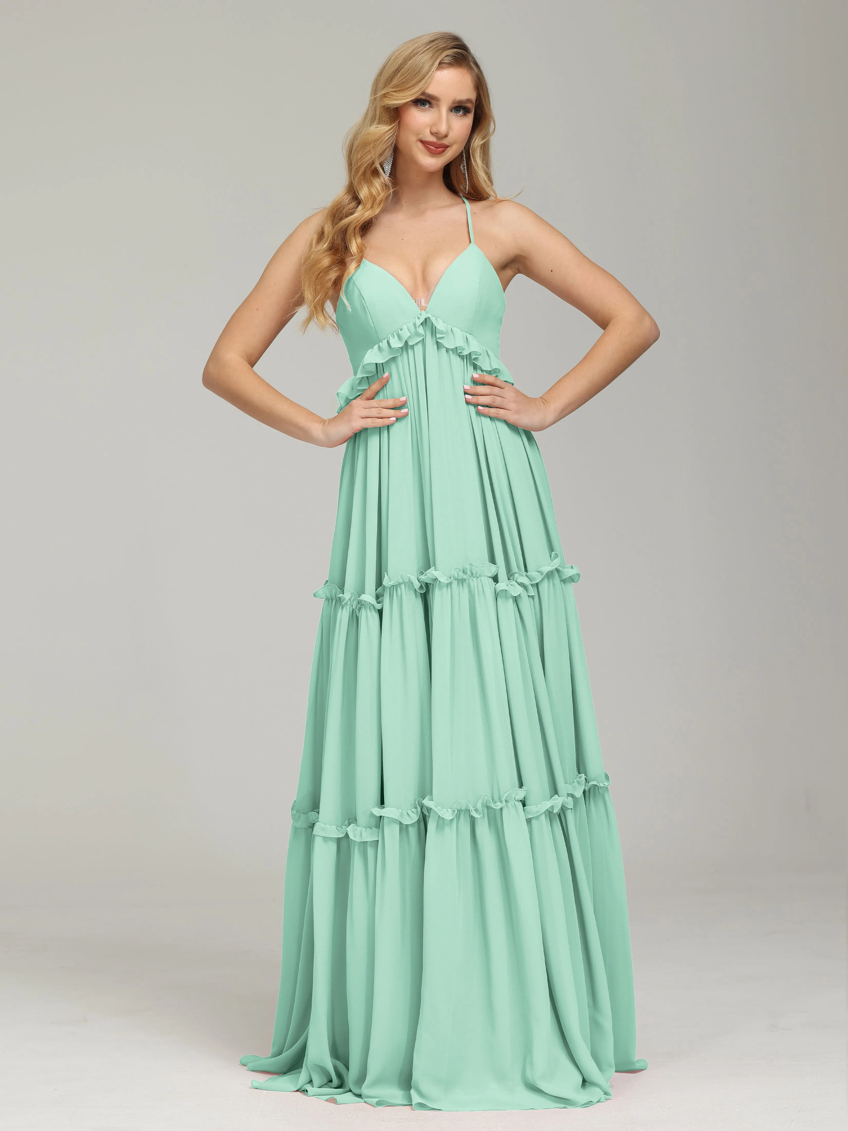 Amanda V-neck Empire Waist Prom Dress