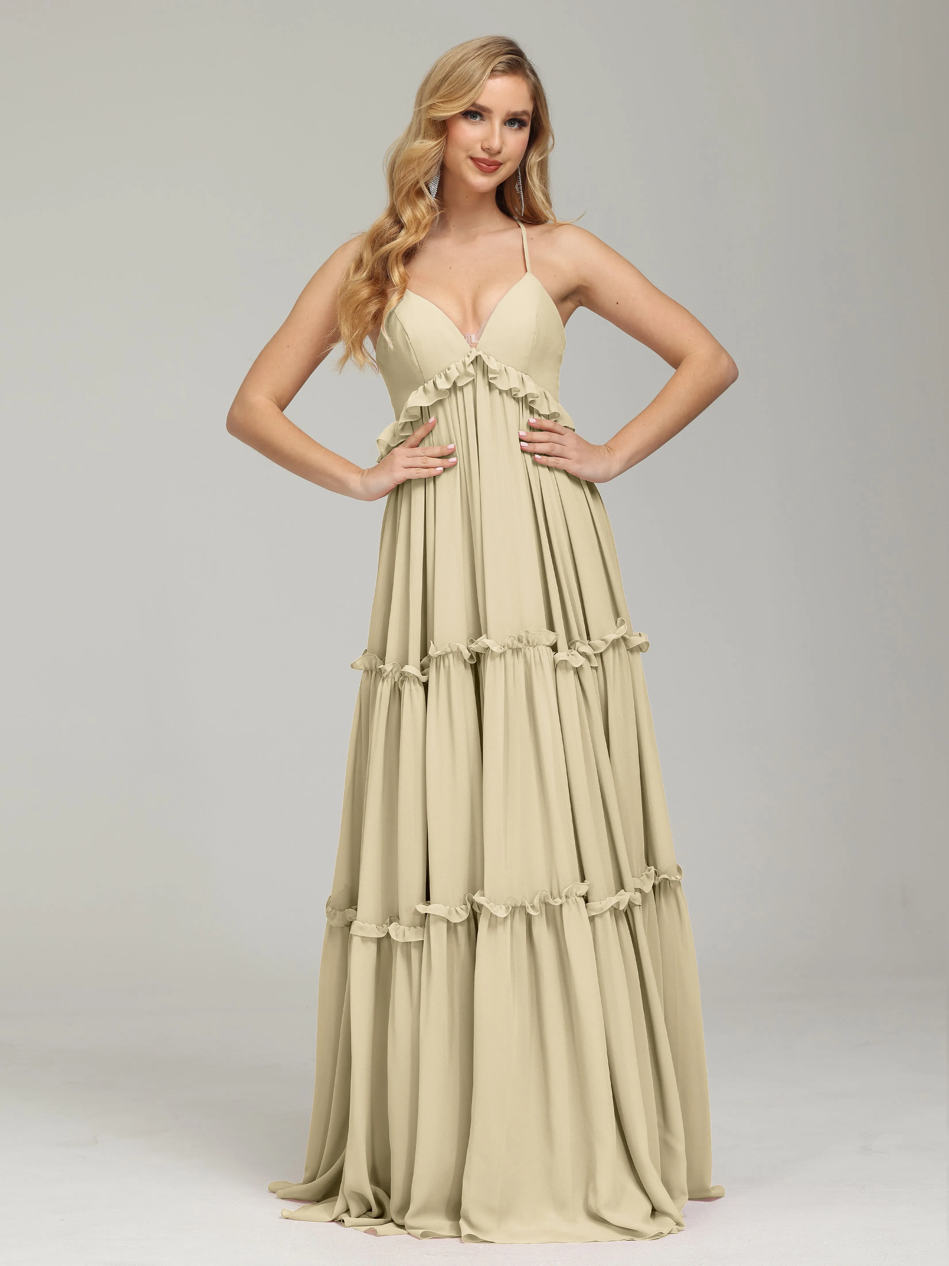 Amanda V-neck Empire Waist Prom Dress