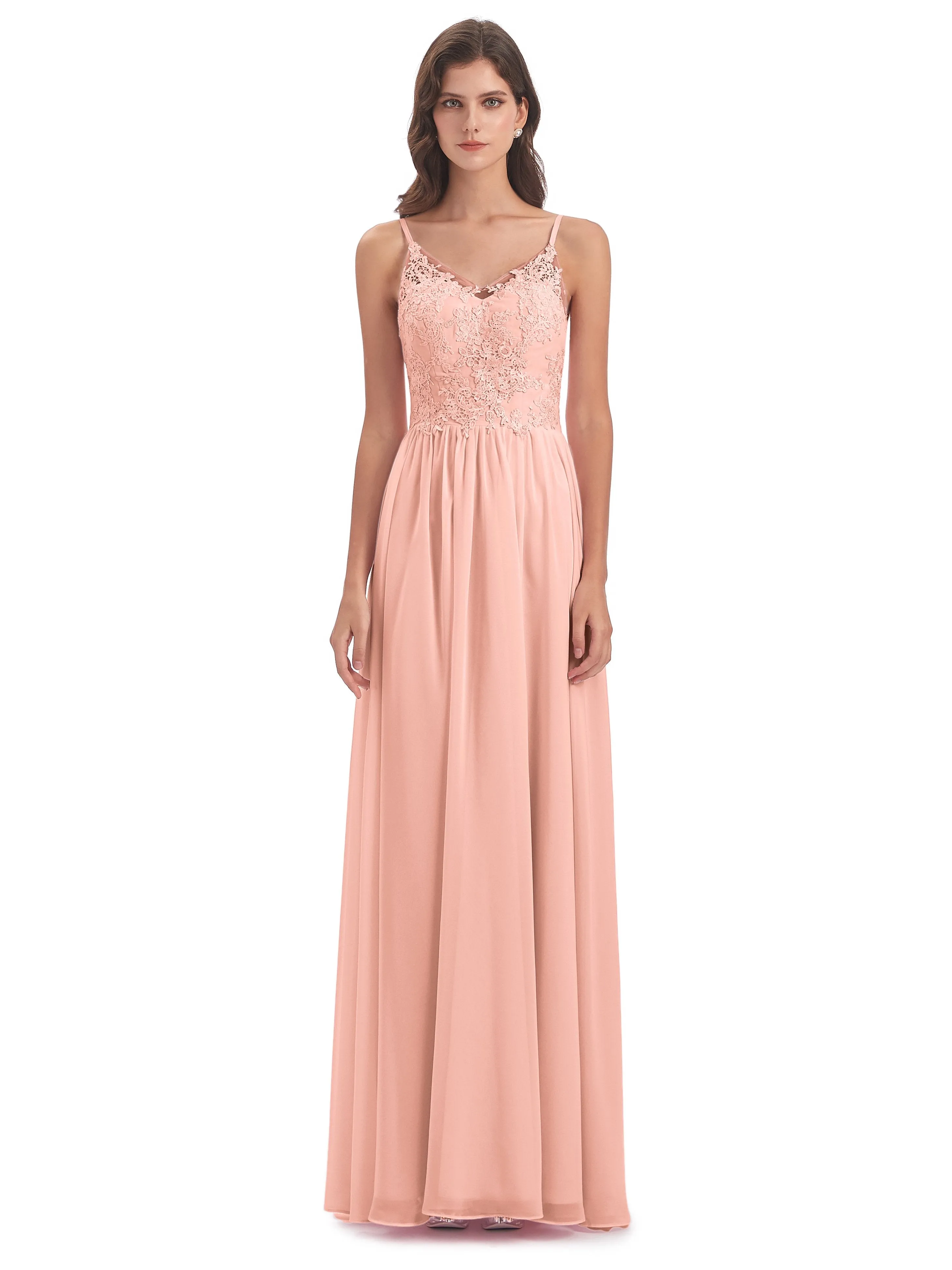 Amelia Pretty A-line Spaghetti Straps Long Bridesmaid Dresses