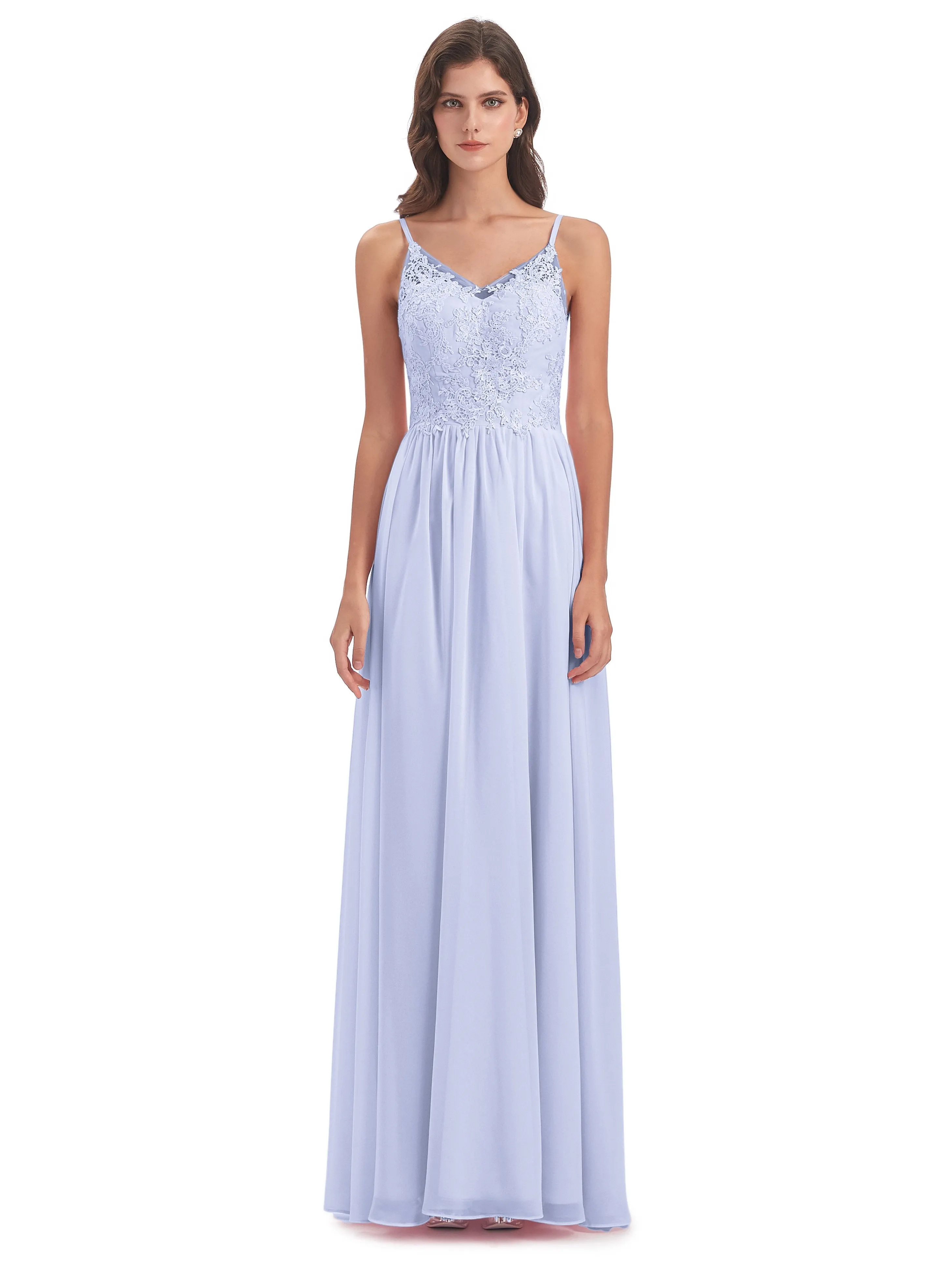 Amelia Pretty A-line Spaghetti Straps Long Bridesmaid Dresses