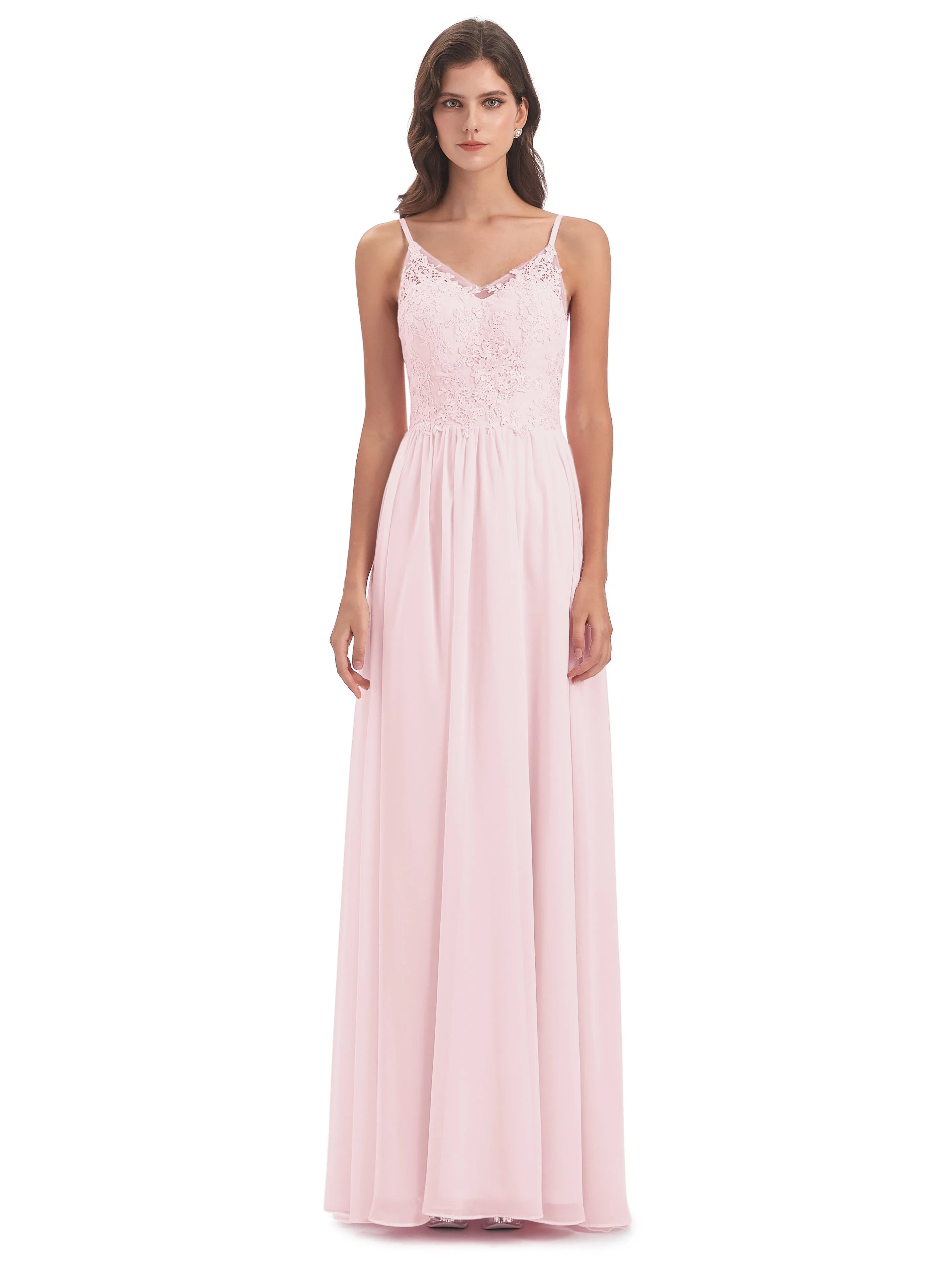 Amelia Pretty A-line Spaghetti Straps Long Bridesmaid Dresses