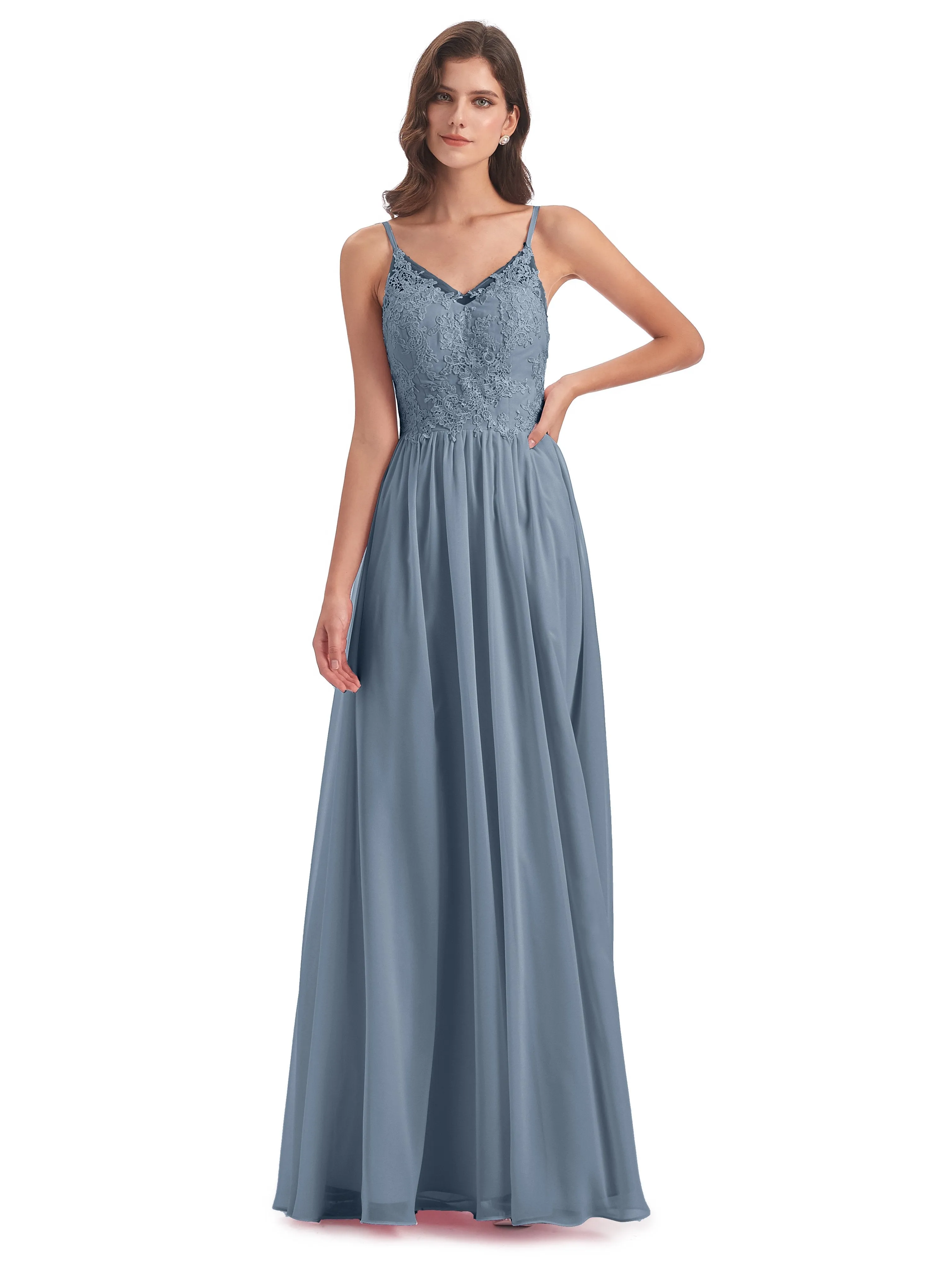 Amelia Pretty A-line Spaghetti Straps Long Bridesmaid Dresses