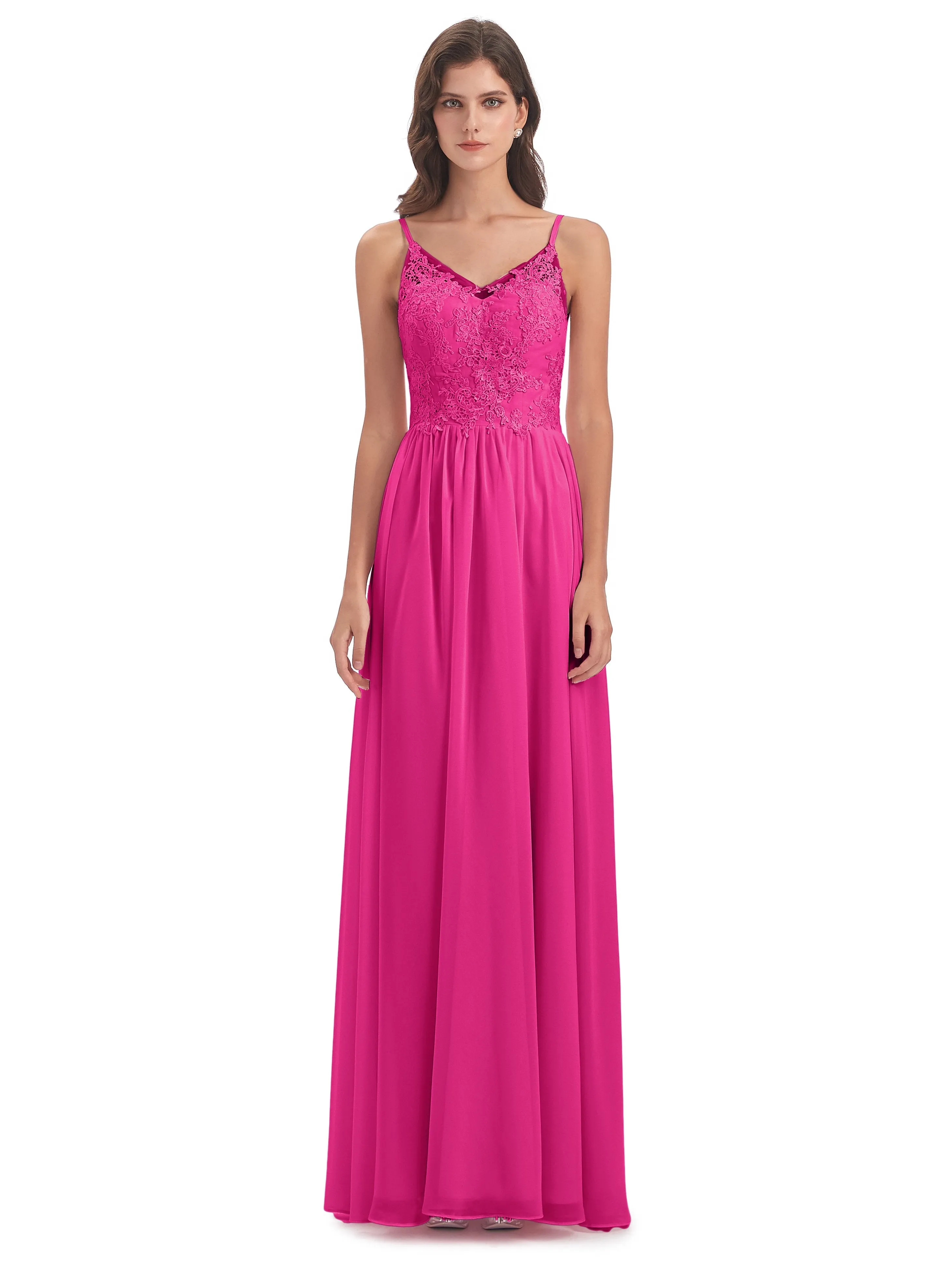 Amelia Pretty A-line Spaghetti Straps Long Bridesmaid Dresses