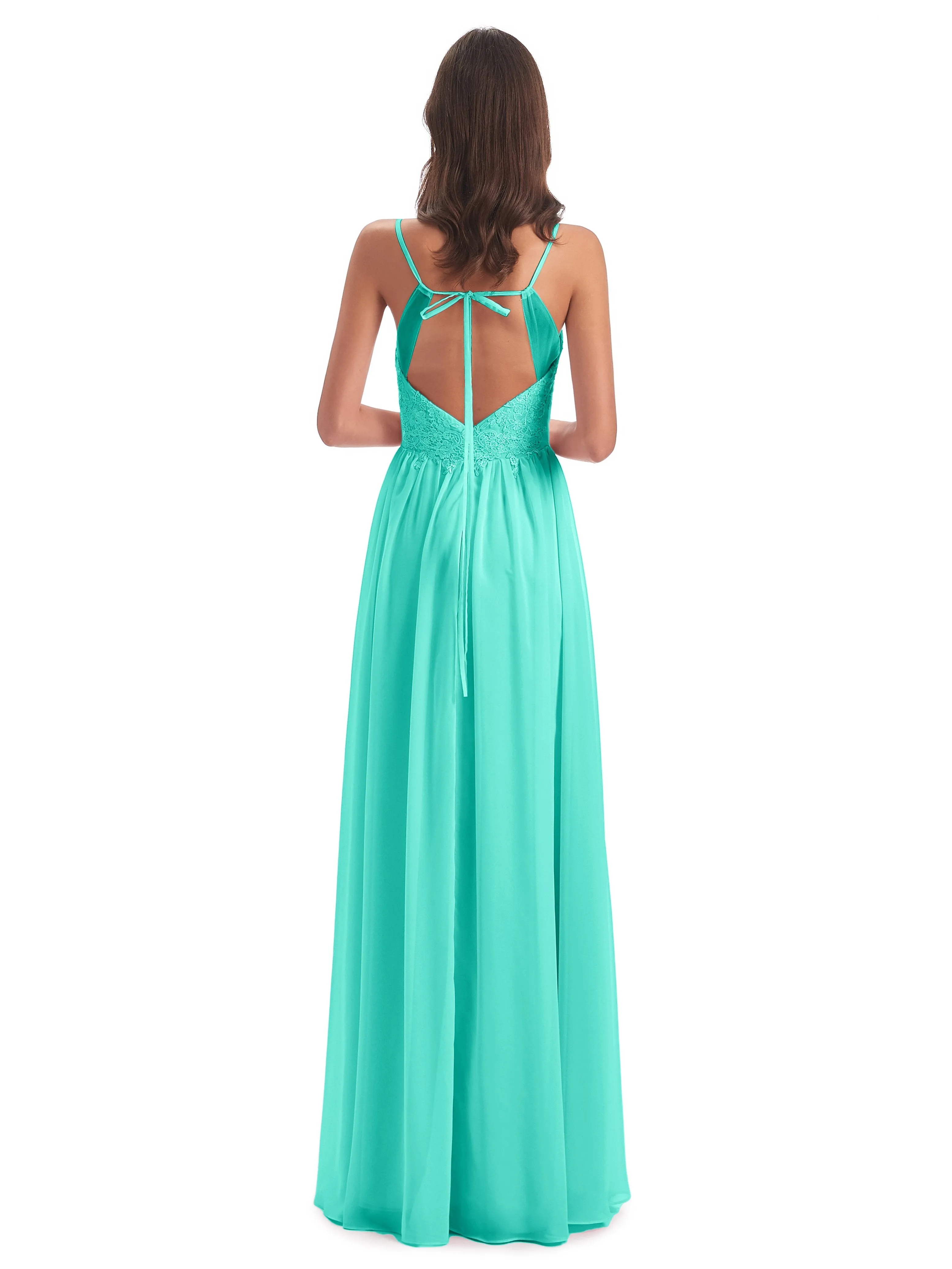 Amelia Pretty A-line Spaghetti Straps Long Bridesmaid Dresses