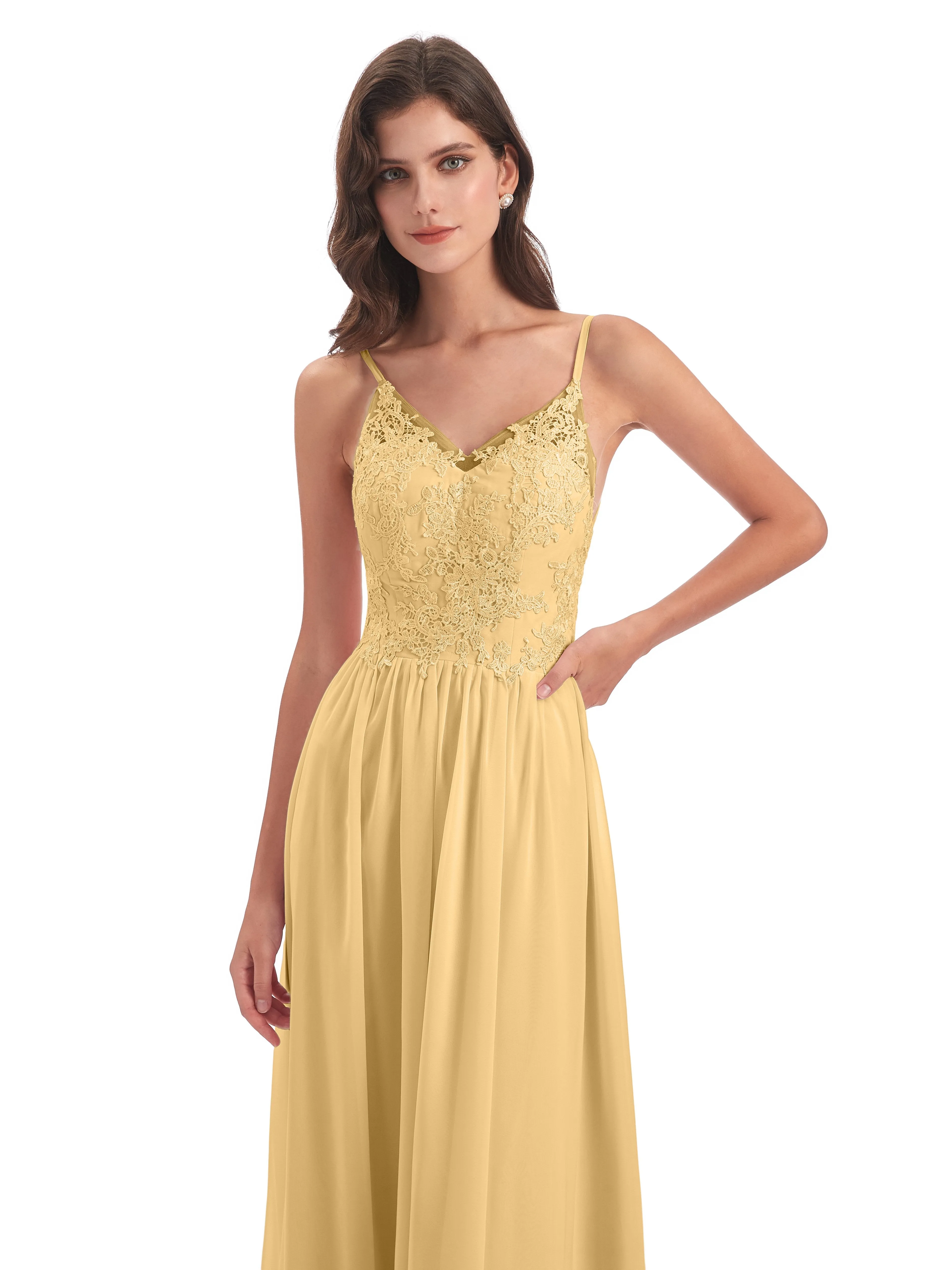 Amelia Pretty A-line Spaghetti Straps Long Bridesmaid Dresses