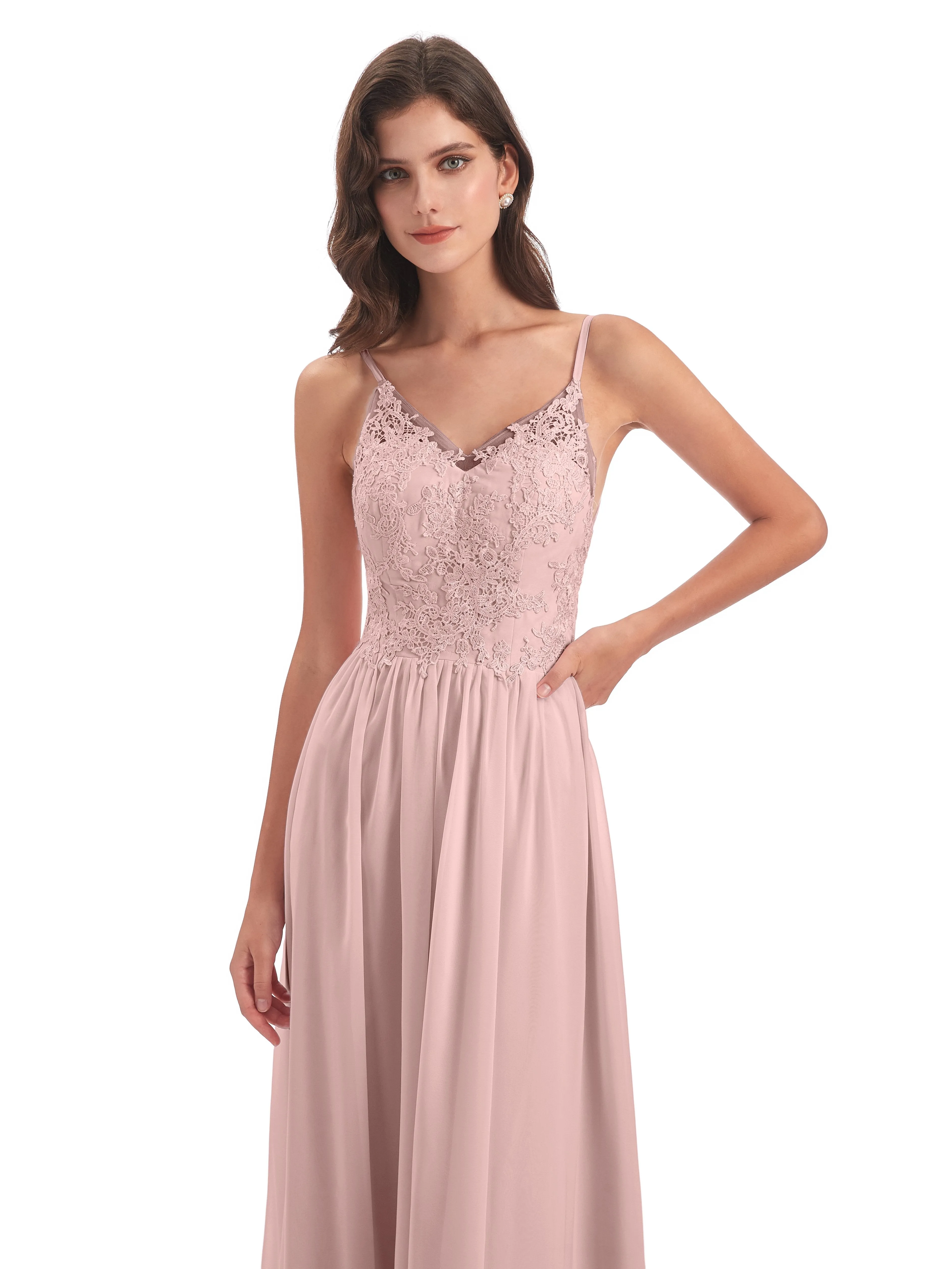 Amelia Pretty A-line Spaghetti Straps Long Bridesmaid Dresses