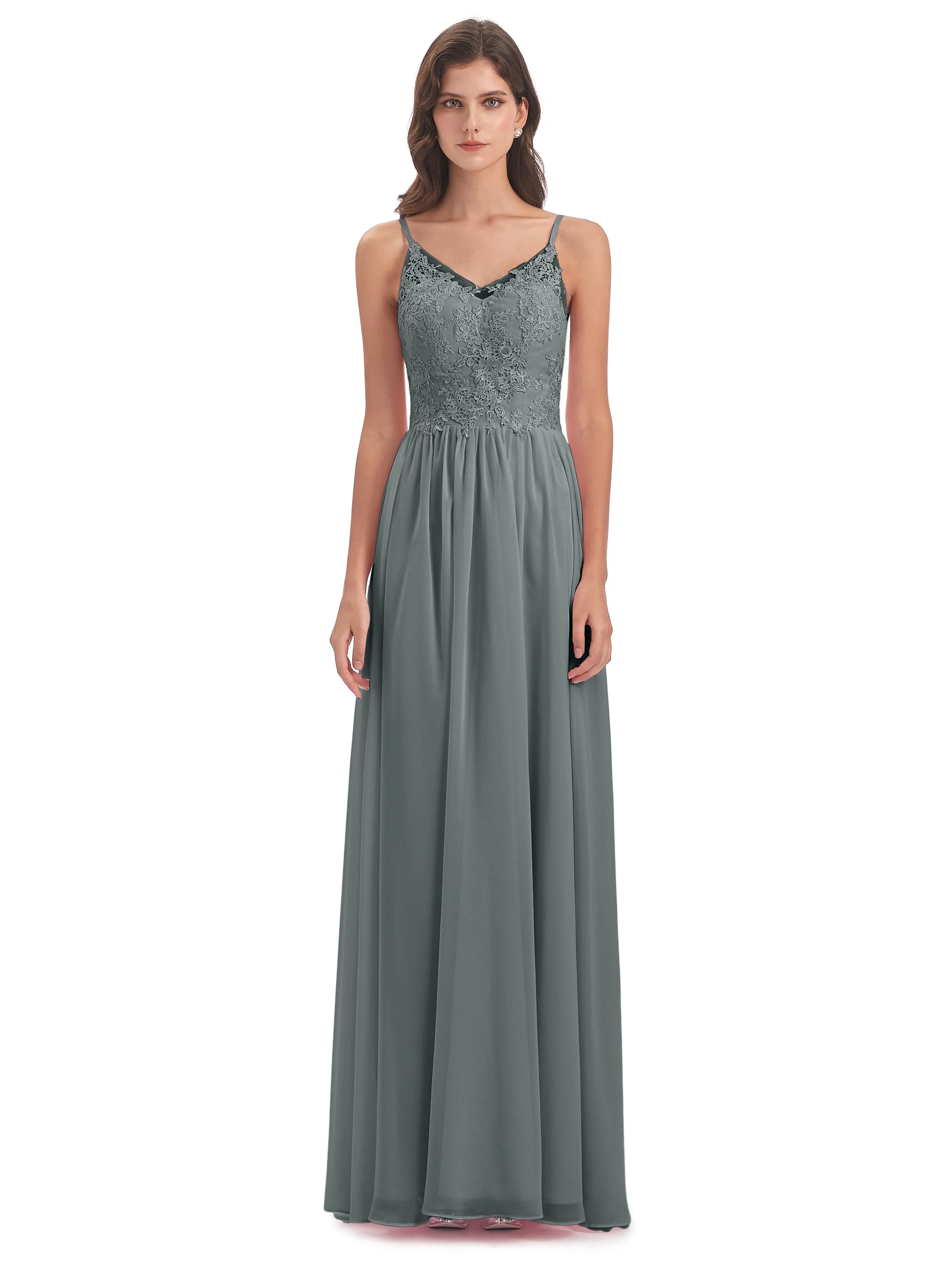 Amelia Pretty A-line Spaghetti Straps Long Bridesmaid Dresses