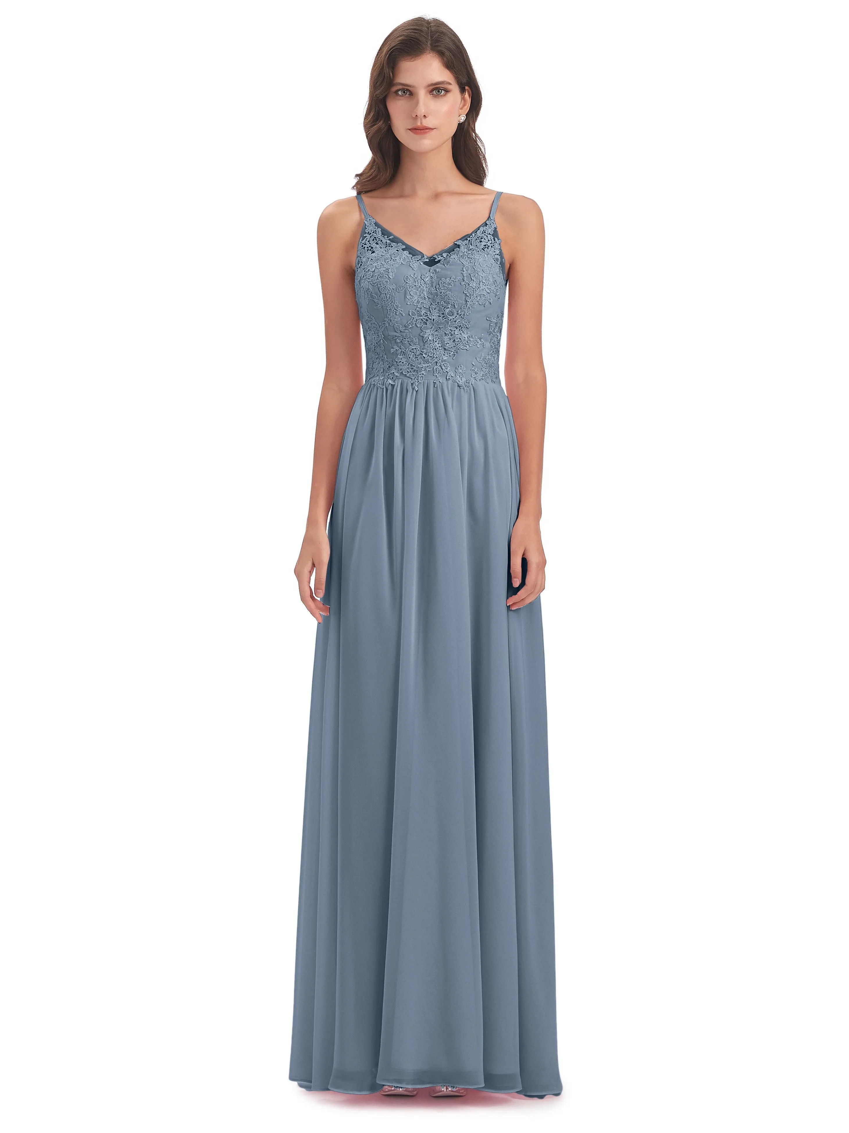 Amelia Pretty A-line Spaghetti Straps Long Bridesmaid Dresses