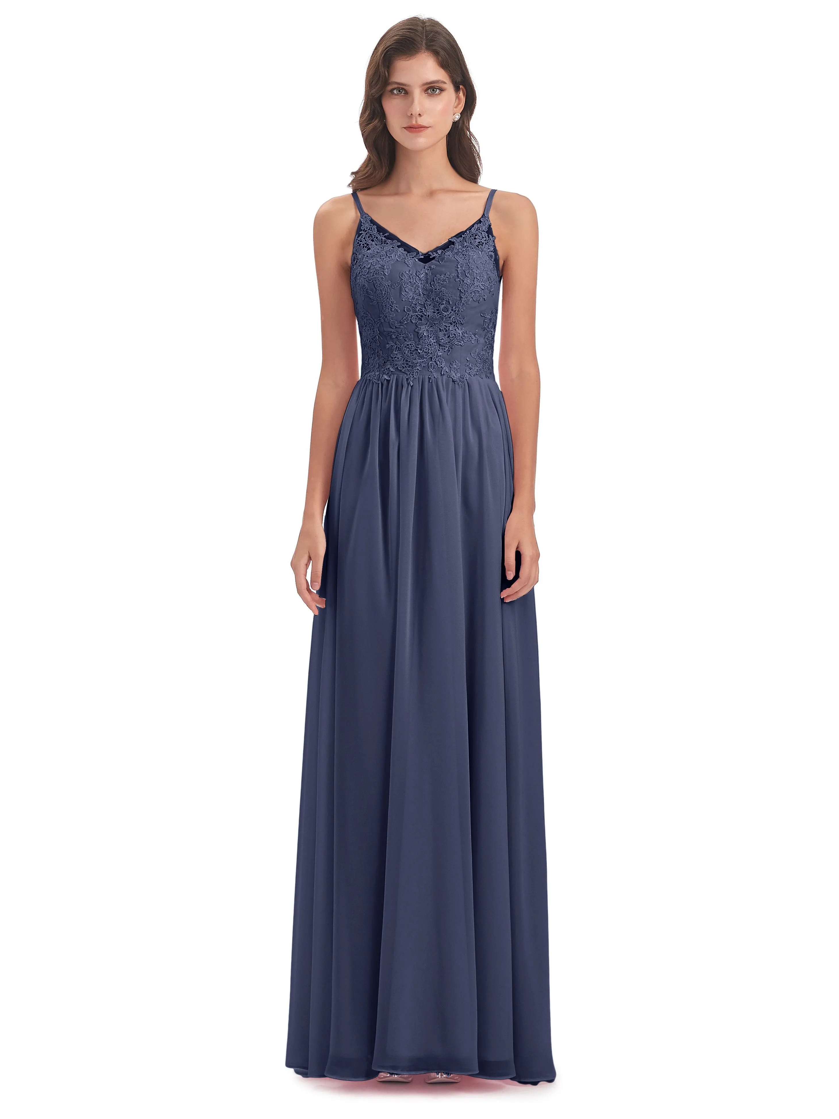 Amelia Pretty A-line Spaghetti Straps Long Bridesmaid Dresses