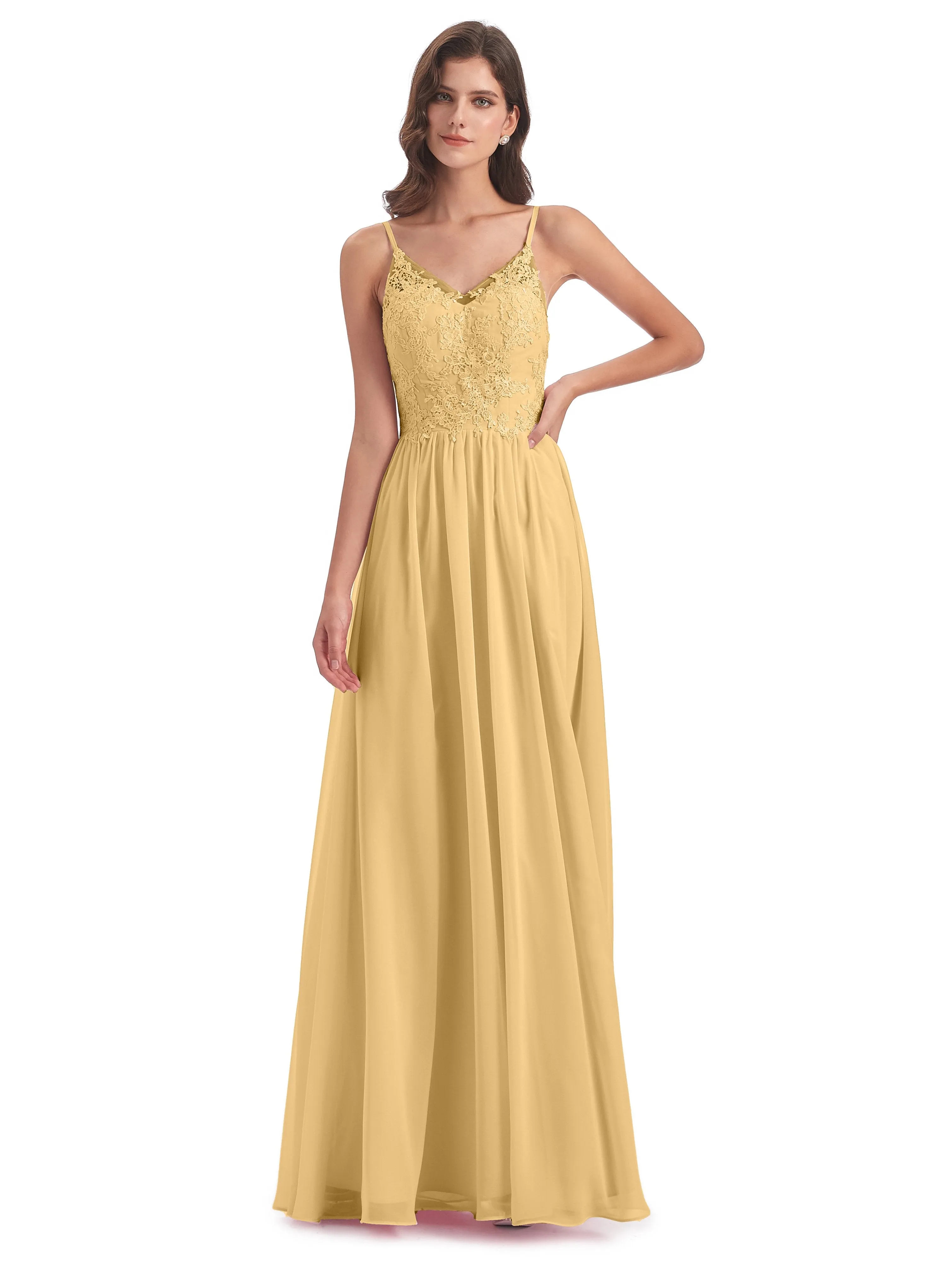 Amelia Pretty A-line Spaghetti Straps Long Bridesmaid Dresses