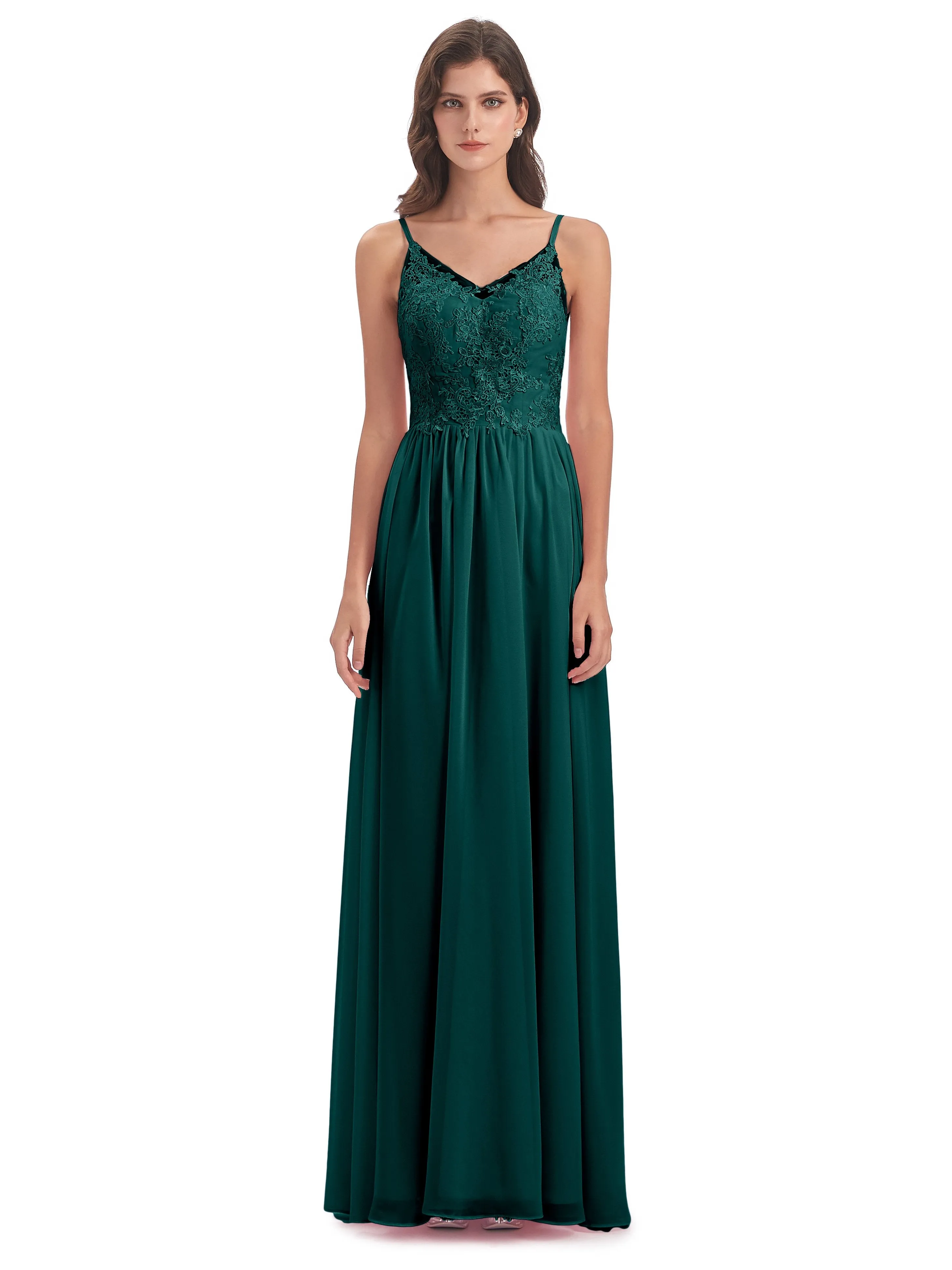 Amelia Pretty A-line Spaghetti Straps Long Bridesmaid Dresses