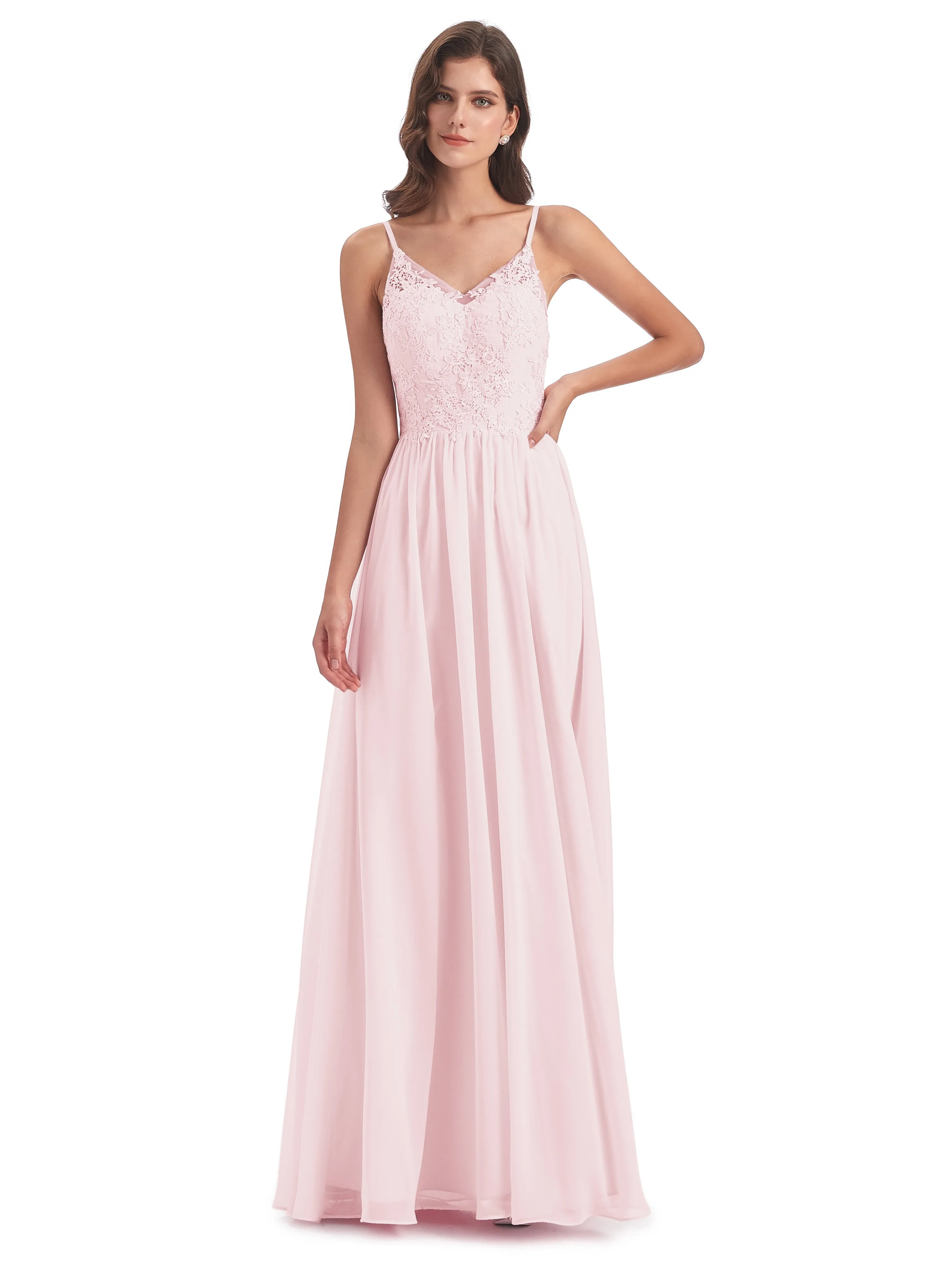 Amelia Pretty A-line Spaghetti Straps Long Bridesmaid Dresses